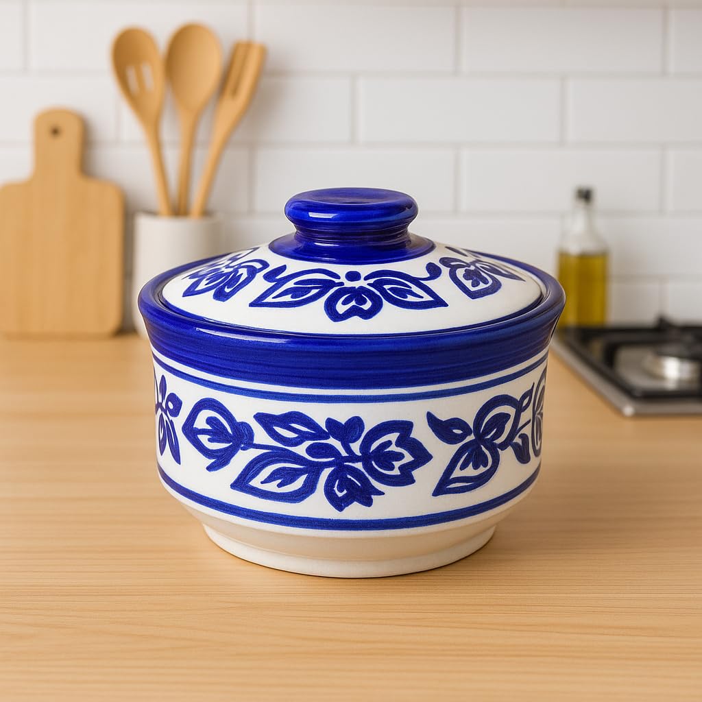 Kunhar Multipurpose Ceramic Donga – Blue Luster | 450 ML Lidded Serving Donga | Microwave & Dishwasher Safe | Ideal for Gravy, Dal, Curry & More — product view 1