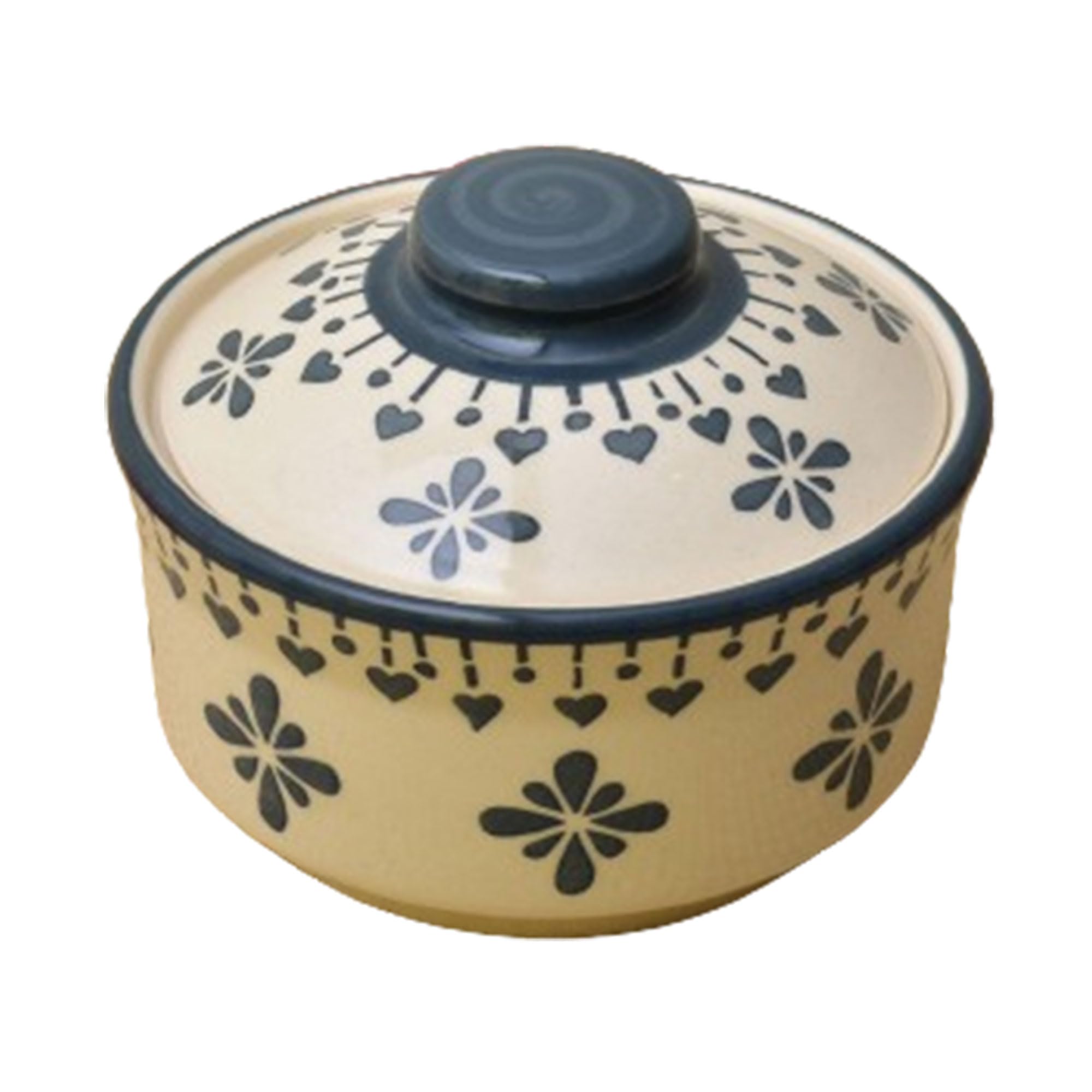 Kunhar Multipurpose Ceramic Donga – White Grey Flower | 450 ML Lidded Serving Donga | Microwave & Dishwasher Safe | Ideal for Gravy, Dal, Curry & More