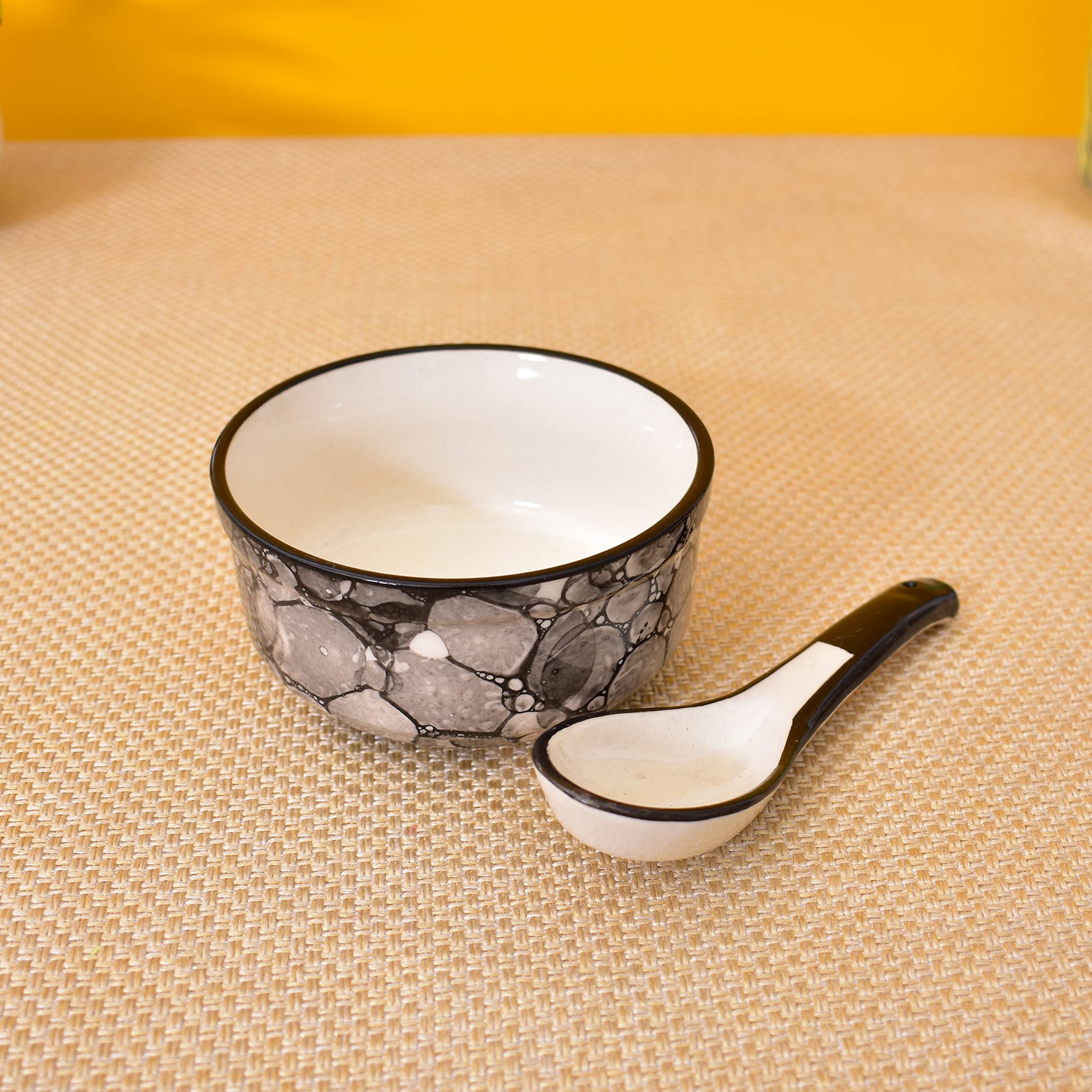 KunhaR Ceramic Serving Bowls – 260 ML, 2 Pieces with 2 Spoon, Black Luster - Image 2