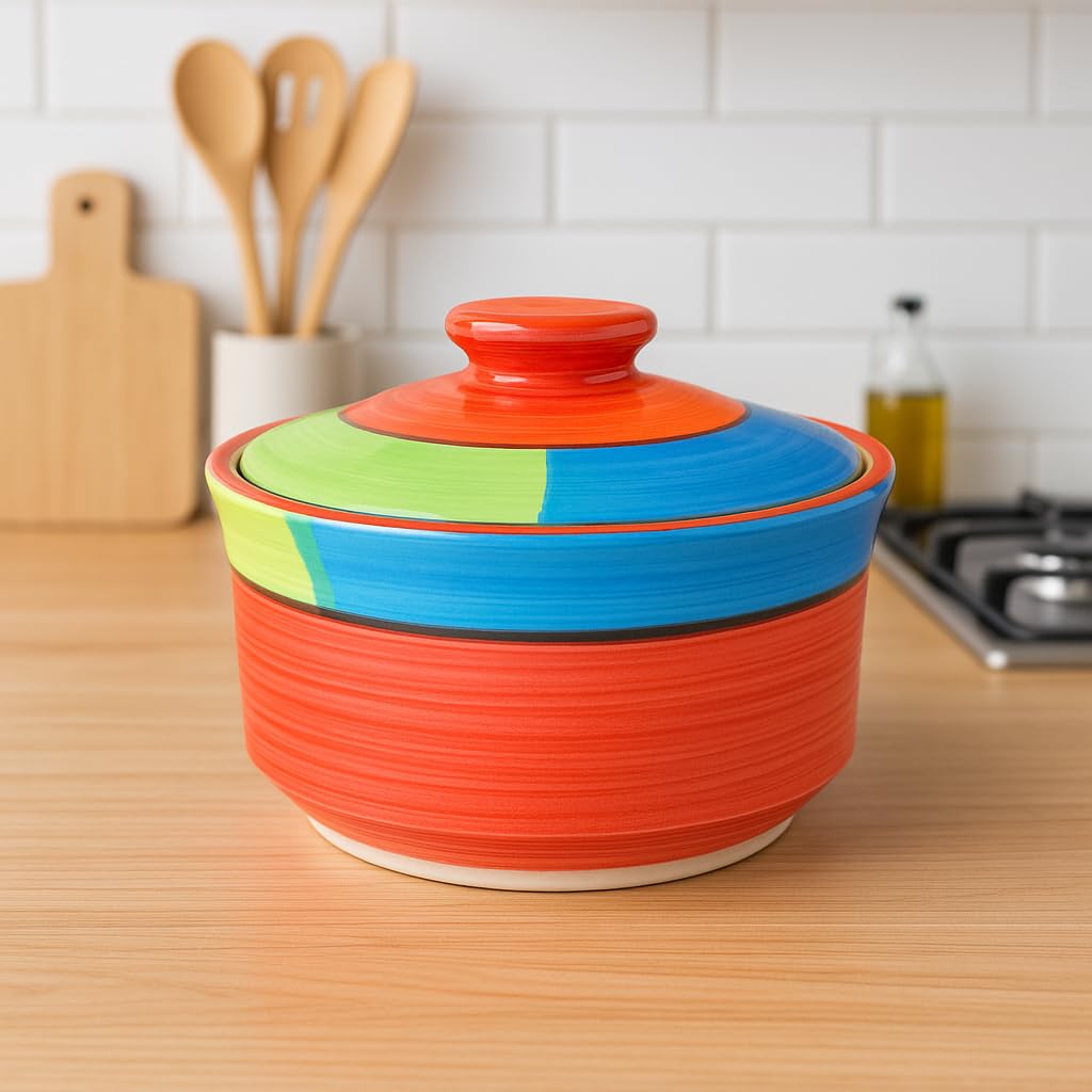 Kunhar Multipurpose Ceramic Donga – Pale Red | 270 ML Lidded Serving Donga | Microwave & Dishwasher Safe | Ideal for Gravy, Dal, Curry & More