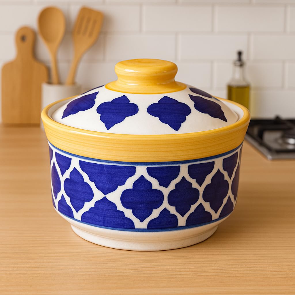 KunhaR Multipurpose Ceramic Donga – Light Royal Blue | 270 ML Lidded Serving Donga | Microwave & Dishwasher Safe | Ideal for Gravy, Dal, Curry & More