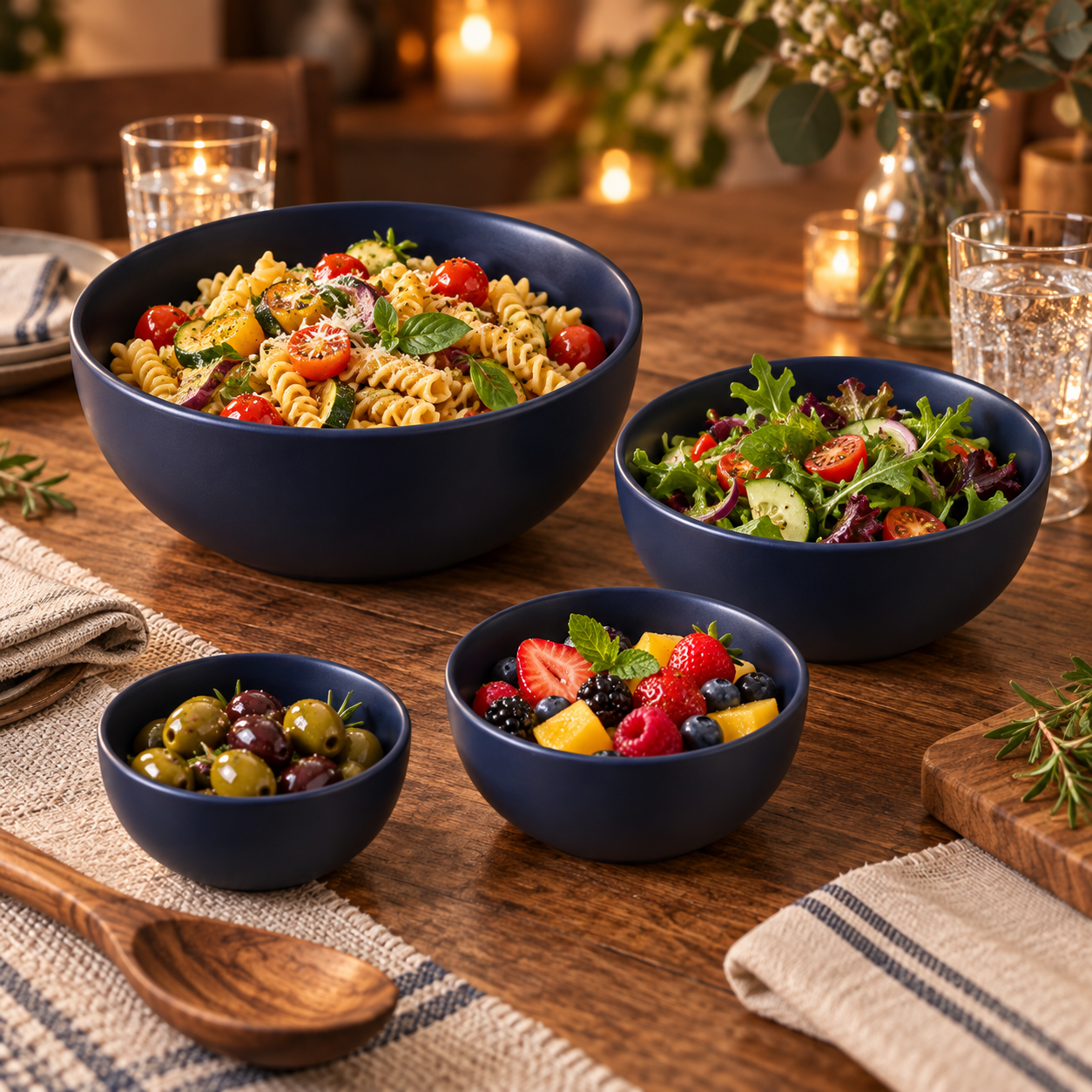 KunhaR Ceramic Mixing Bowl Set, 1500 ml, 800 ml, 600 ml & 400 ml, Black | Set of 4 Nesting Bowls for Mixing, Serving, Salad, Pasta, Snacks & Kitchen Prep