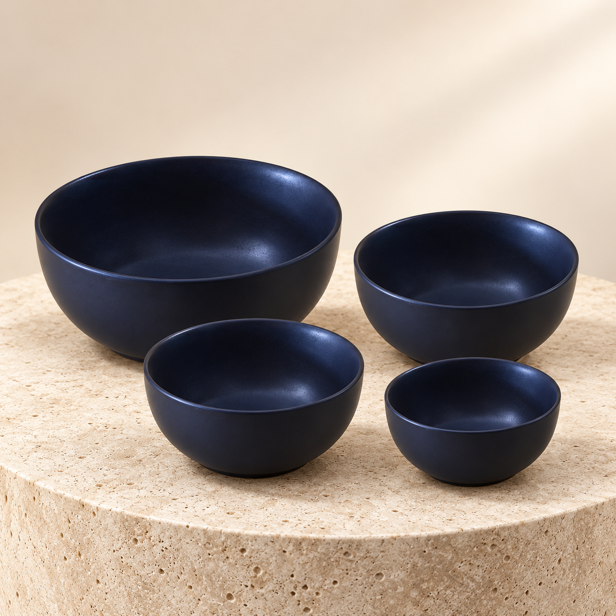 KunhaR Ceramic Mixing Bowl Set, 1500 ml, 800 ml, 600 ml & 400 ml, Black | Set of 4 Nesting Bowls for Mixing, Serving, Salad, Pasta, Snacks & Kitchen Prep