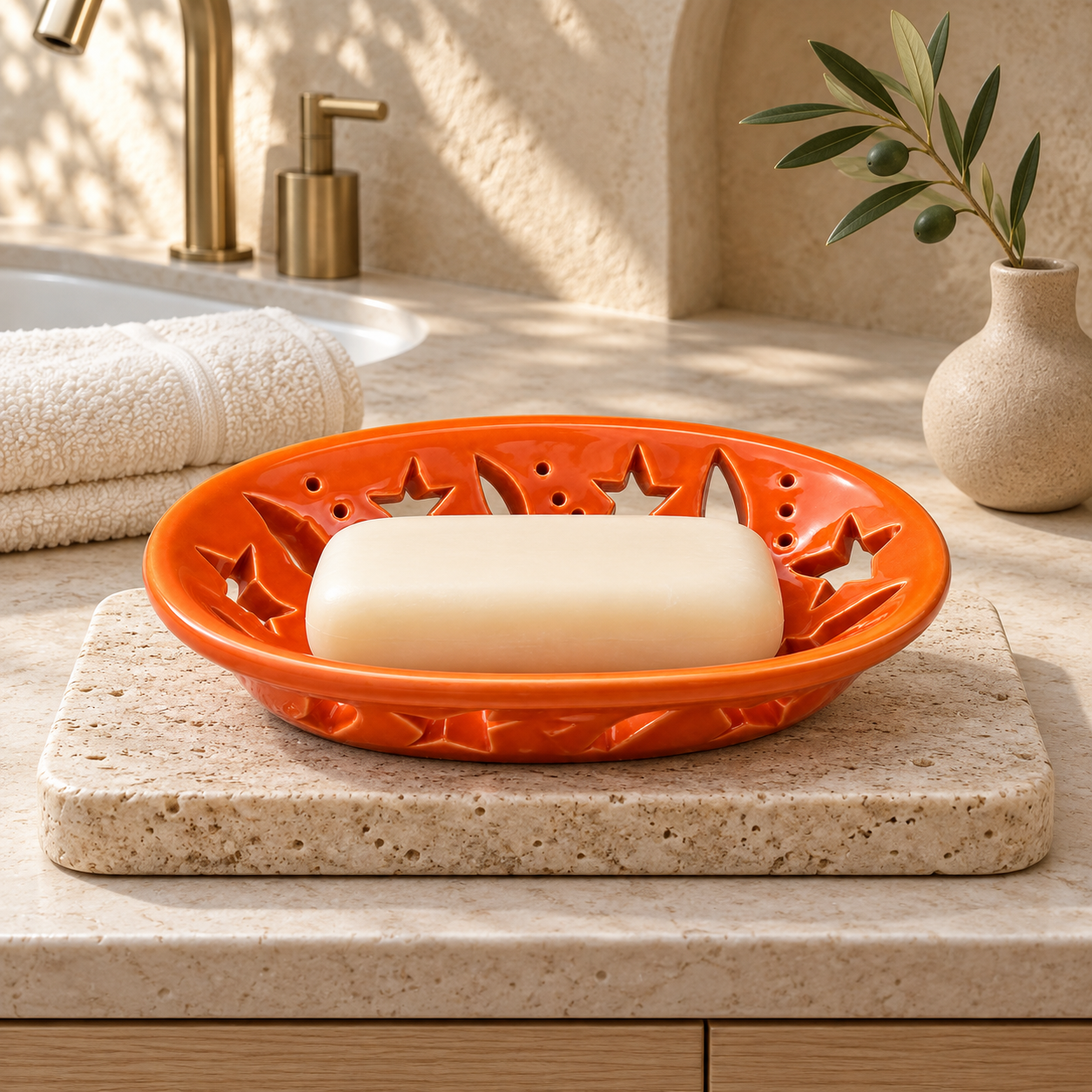 KunhaR Ceramic Soap Dish Holder, Orange | Draining Soap Tray for Bathroom, Kitchen Sink & Wash Basin, 1 Piece - Image 4