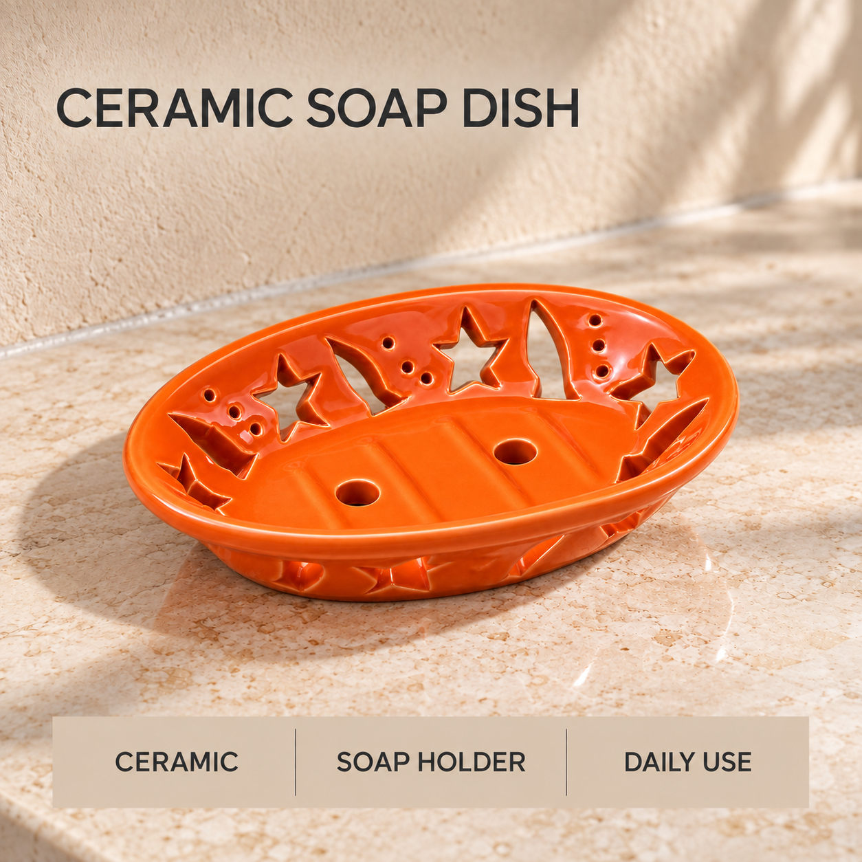 KunhaR Ceramic Soap Dish Holder, Orange | Draining Soap Tray for Bathroom, Kitchen Sink & Wash Basin, 1 Piece - Image 7