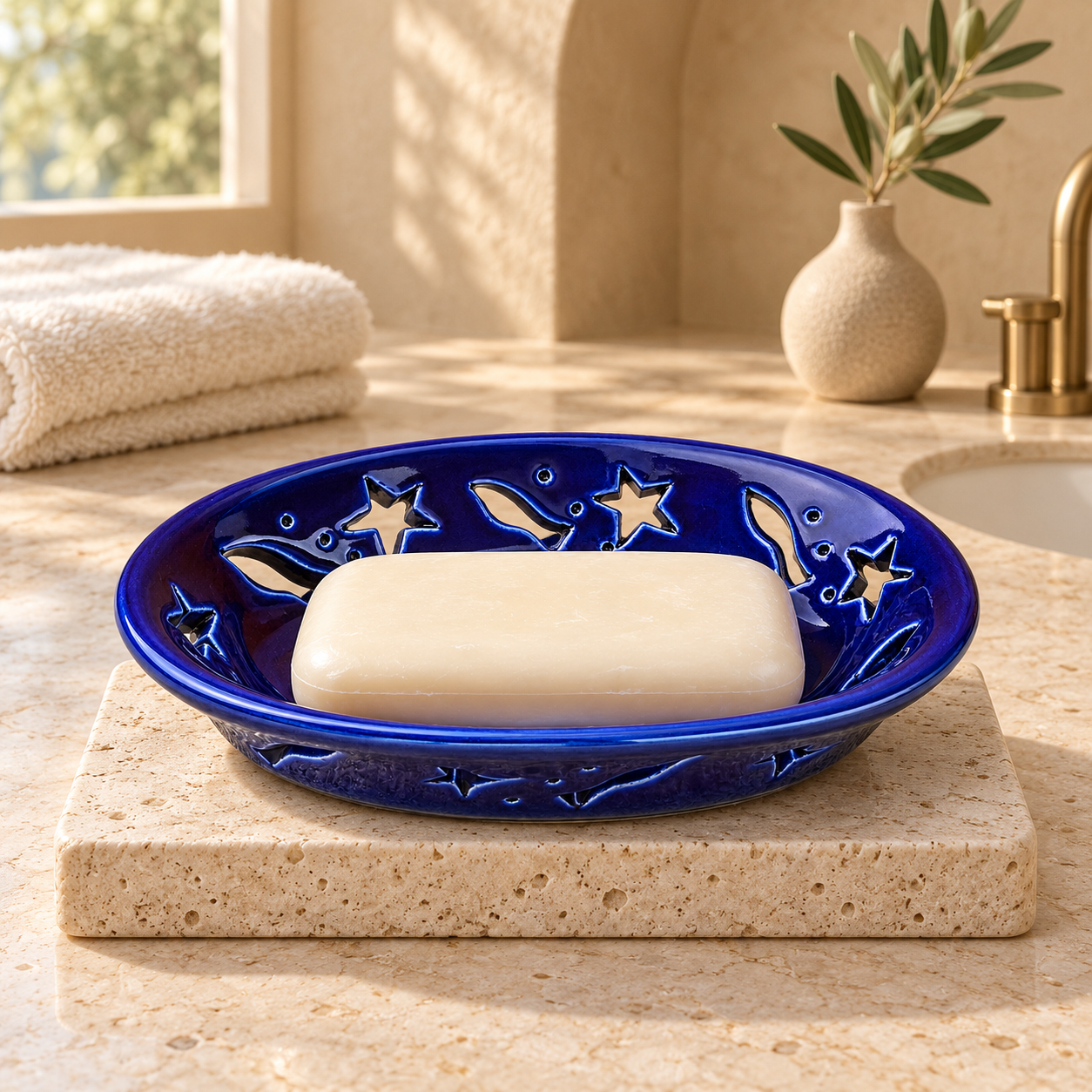 KunhaR Ceramic Soap Dish Holder, Blue | Draining Soap Tray for Bathroom, Kitchen Sink & Wash Basin, 1 Piece - Image 3