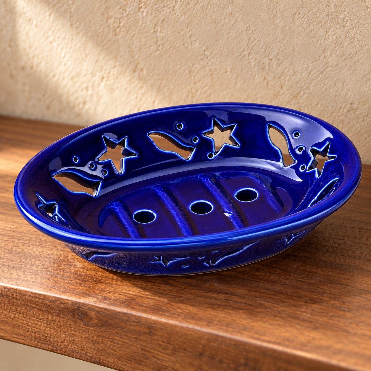KunhaR Ceramic Soap Dish Holder, Blue | Draining Soap Tray for Bathroom, Kitchen Sink & Wash Basin, 1 Piece - Image 4