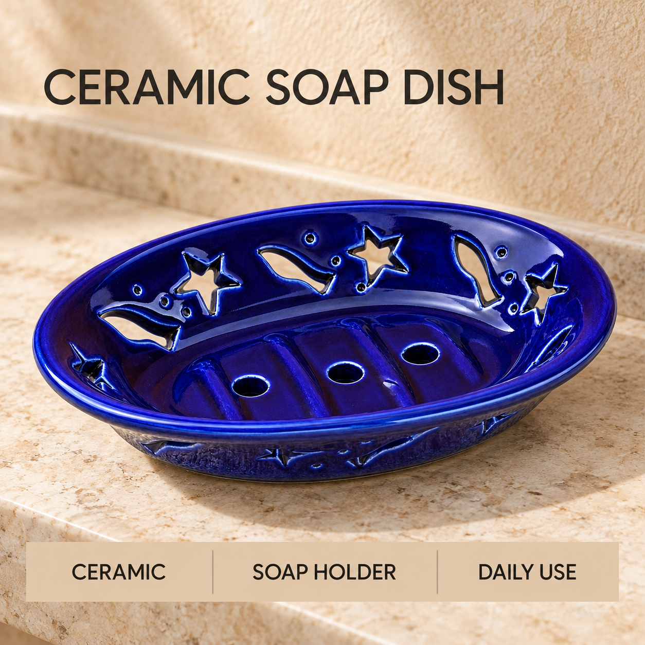 KunhaR Ceramic Soap Dish Holder, Blue | Draining Soap Tray for Bathroom, Kitchen Sink & Wash Basin, 1 Piece - Image 6