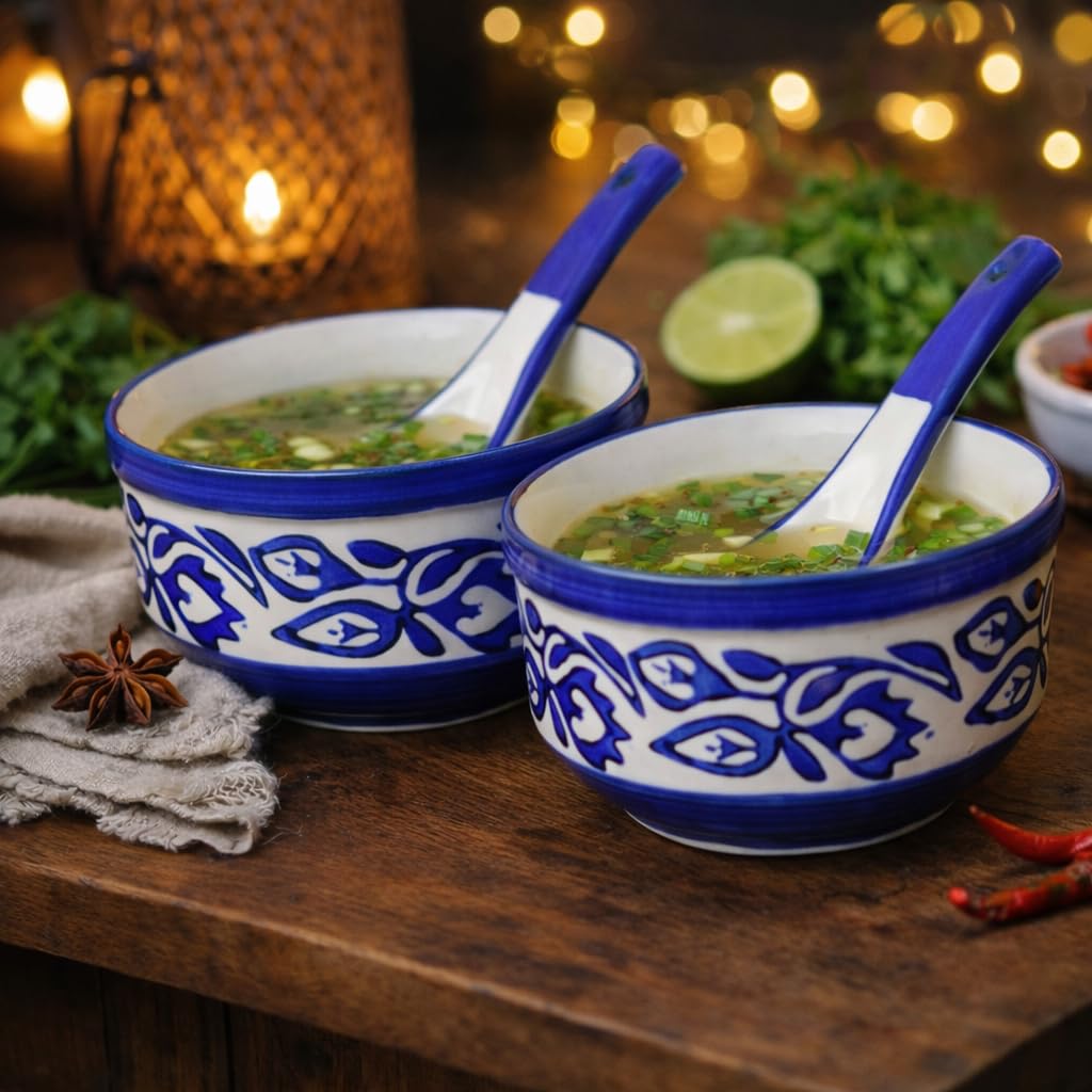 Kunhar Ceramic Serving Bowls – 260 ML, 2 Pieces with 2 Spoon, Blue Luster - Image 3