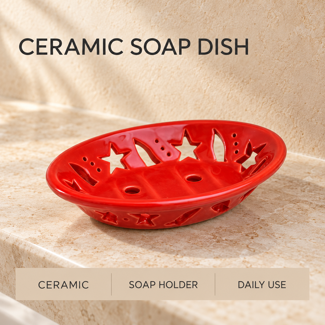 KunhaR Ceramic Soap Dish Holder, Red | Draining Soap Tray for Bathroom, Kitchen Sink & Wash Basin, 1 Piece - Image 6