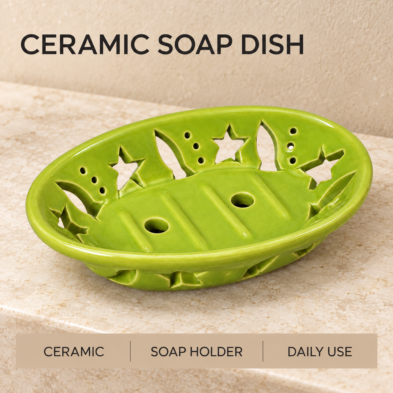 KunhaR Ceramic Soap Dish Holder, Green | Draining Soap Tray for Bathroom, Kitchen Sink & Wash Basin, 1 Piece - Image 6