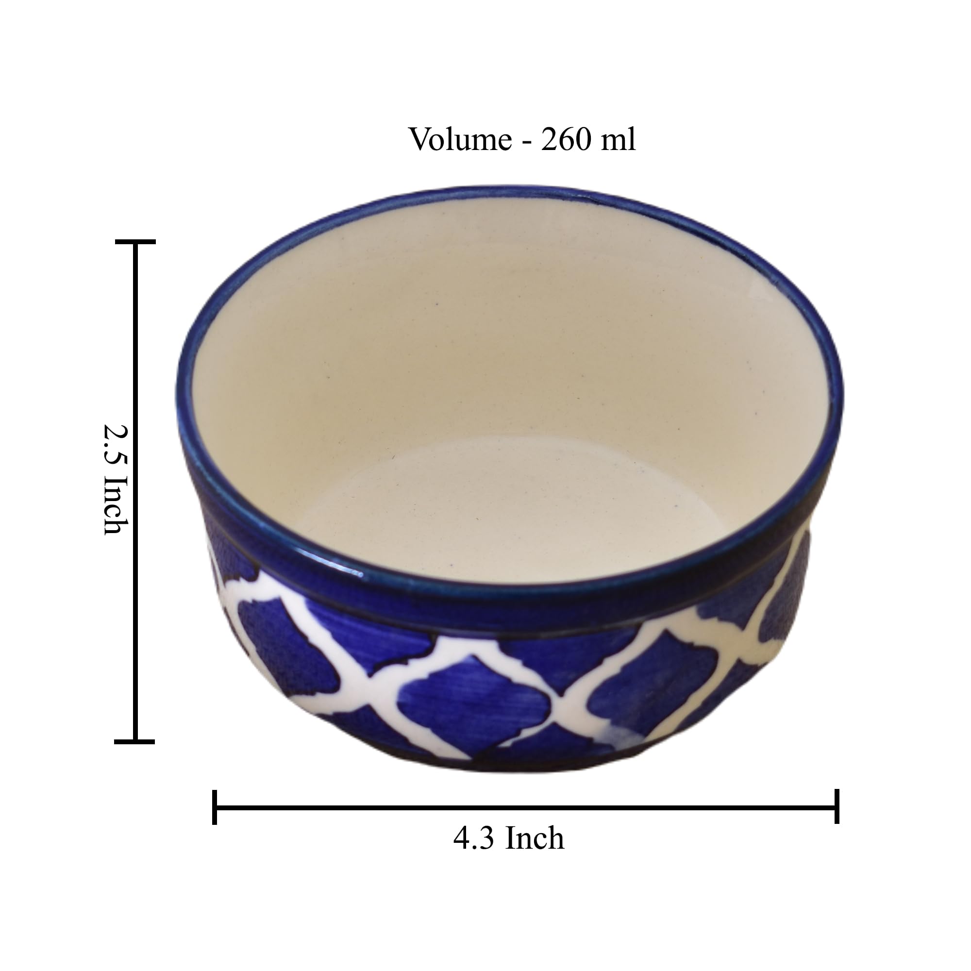 Kunhar Ceramic Serving Bowls – 260 ML, 2 Pieces with 2 Spoon, Blue Chidi - Image 2