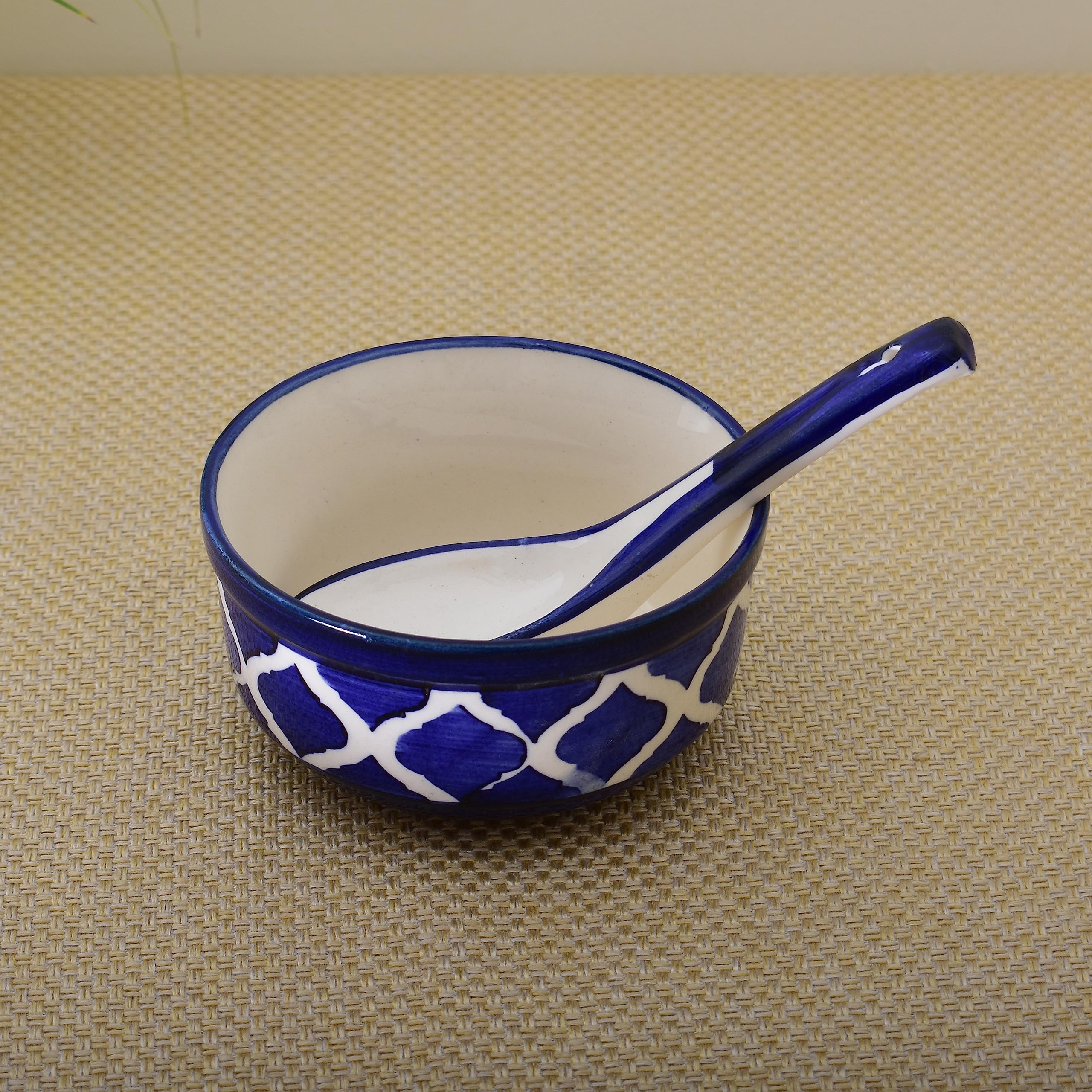 Kunhar Ceramic Serving Bowls – 260 ML, 2 Pieces with 2 Spoon, Blue Chidi - Image 4