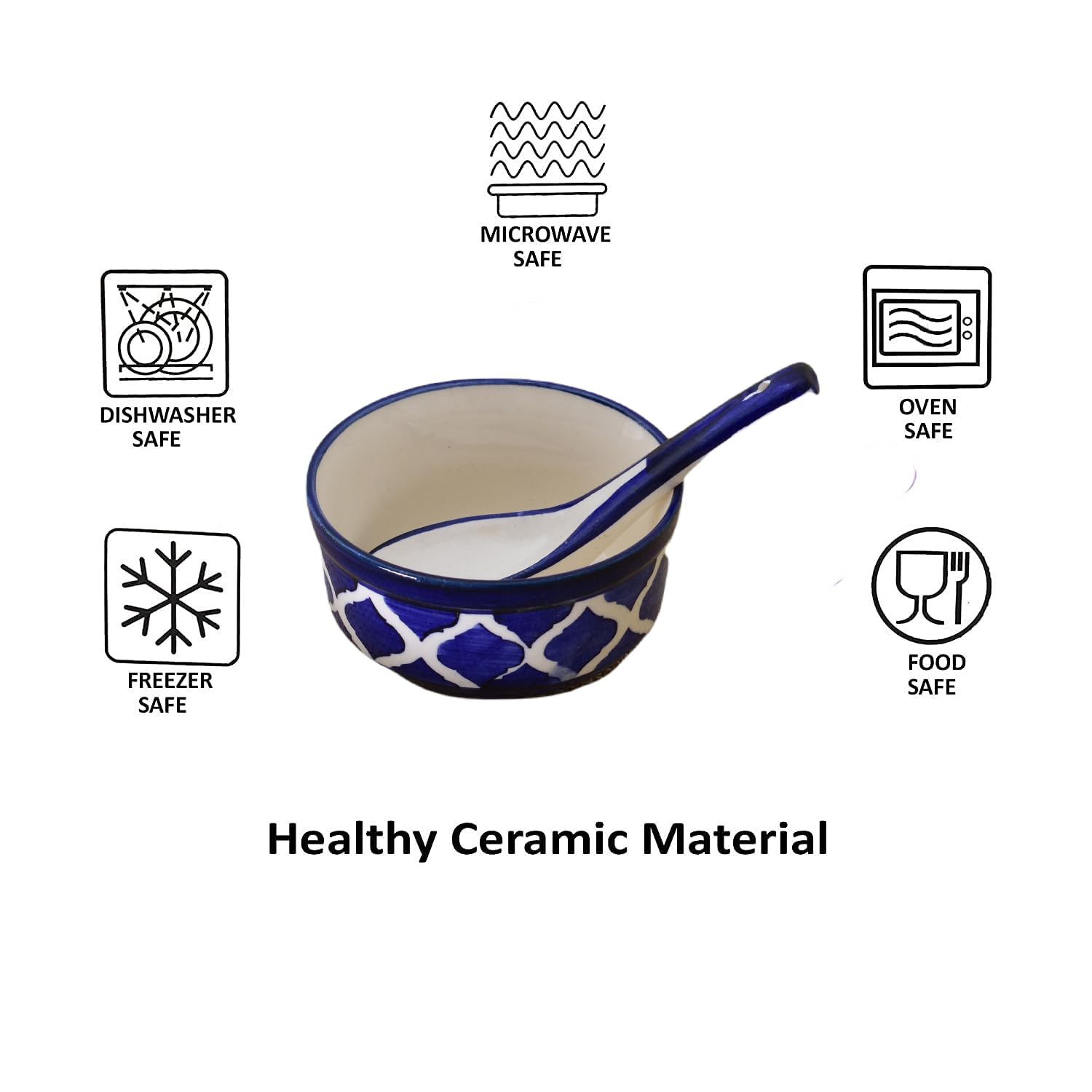 Kunhar Ceramic Serving Bowls – 260 ML, 2 Pieces with 2 Spoon, Blue Chidi - Image 5