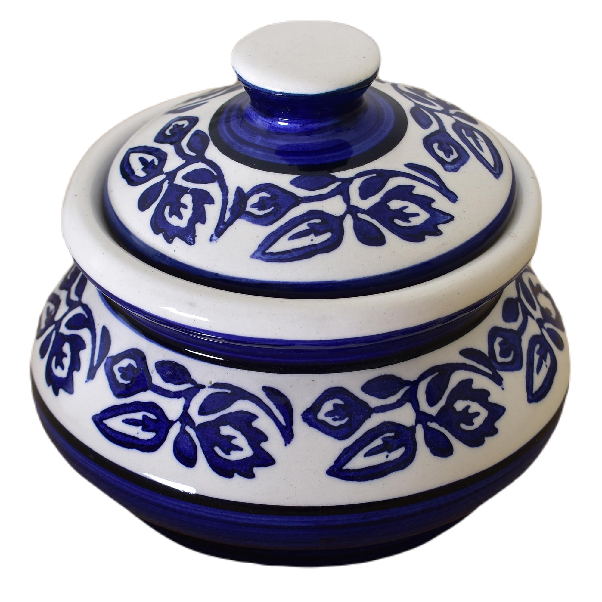 KunhaR Ceramic Handi 600 ml, 1 Piece, Blue Vine, (Size 2 No)