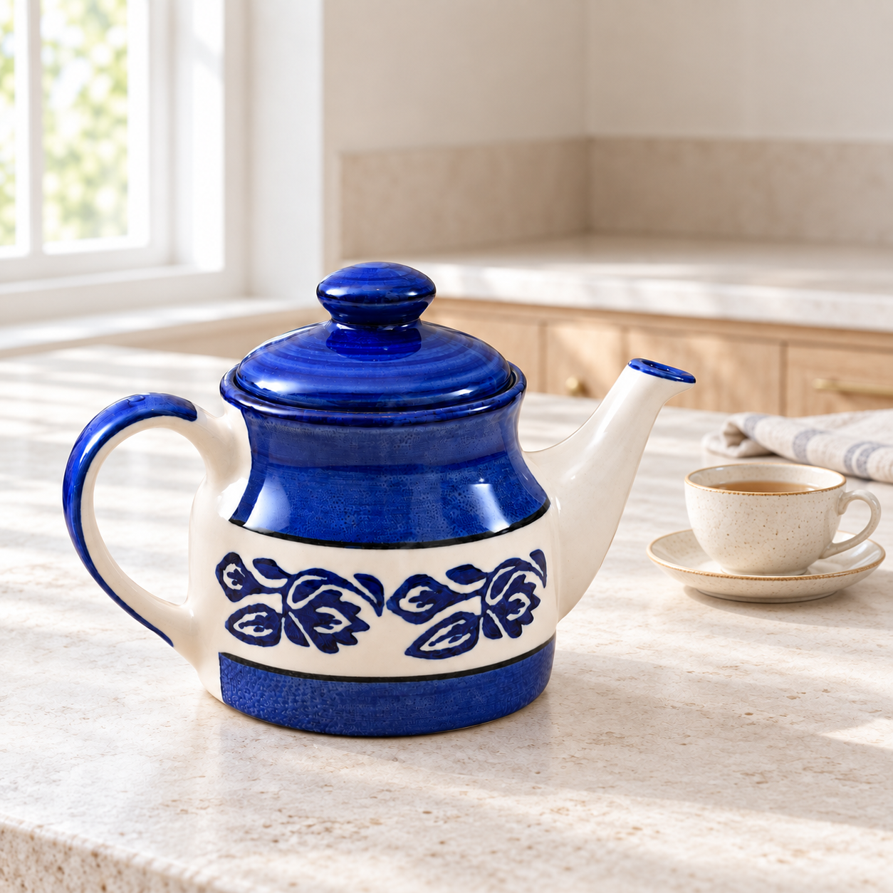 KunhaR Ceramic Teapot with Lid, 300 ml, Blue | Tea & Coffee Serving Pot for Kitchen, Dining & Gifting, 1 Piece - Image 4