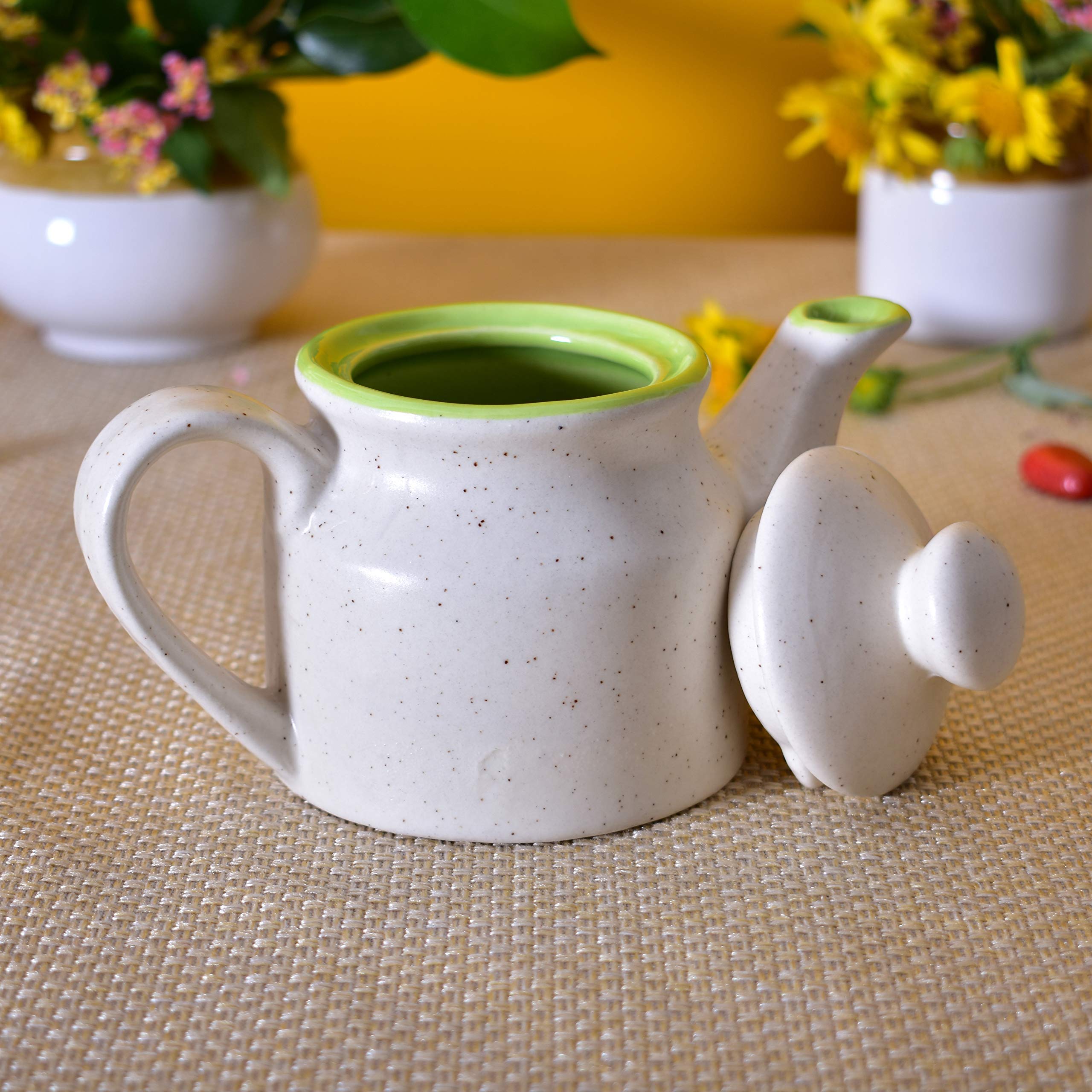 KunhaR Ceramic Teapot - 1 Piece, White-Green, 300 ml — Amazon product image