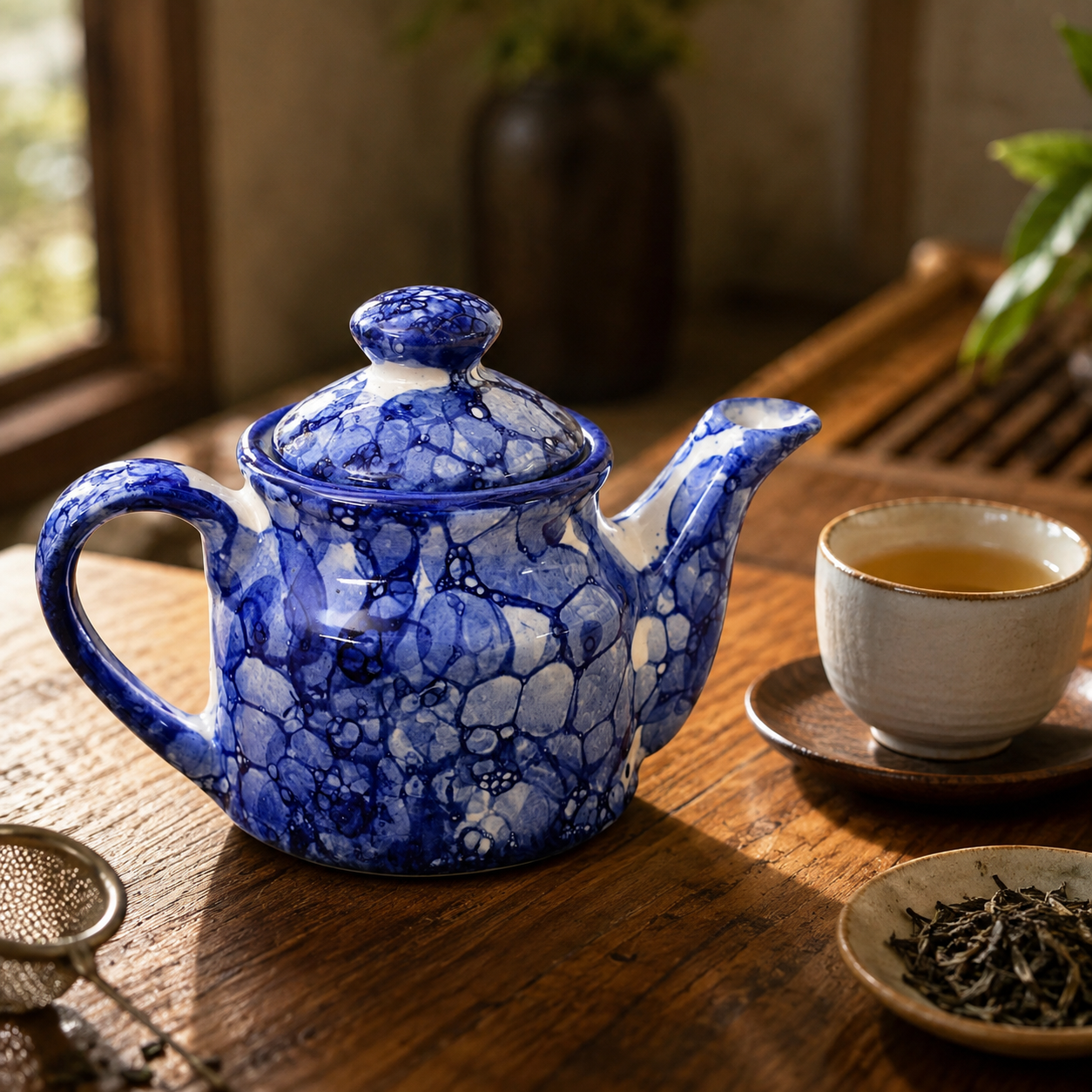 KunhaR Ceramic Teapot with Lid, 650 ml, Blue Luster | Tea & Coffee Serving Pot for Kitchen & Dining, 1 Piece - Image 2