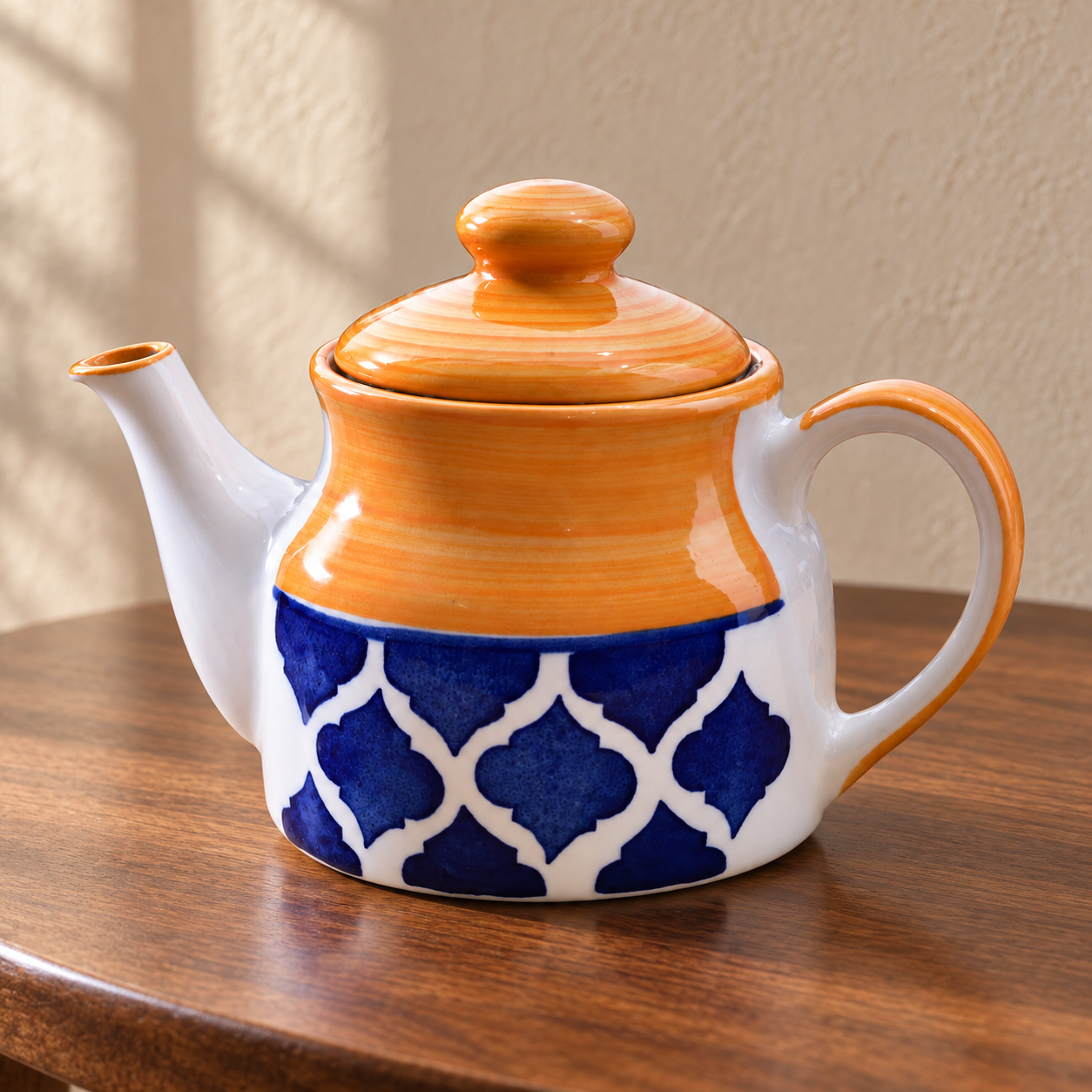 KunhaR Ceramic Teapot with Lid, 650 ml, Yellow Blue | Tea & Coffee Serving Pot for Kitchen & Dining, 1 Piece - Image 2