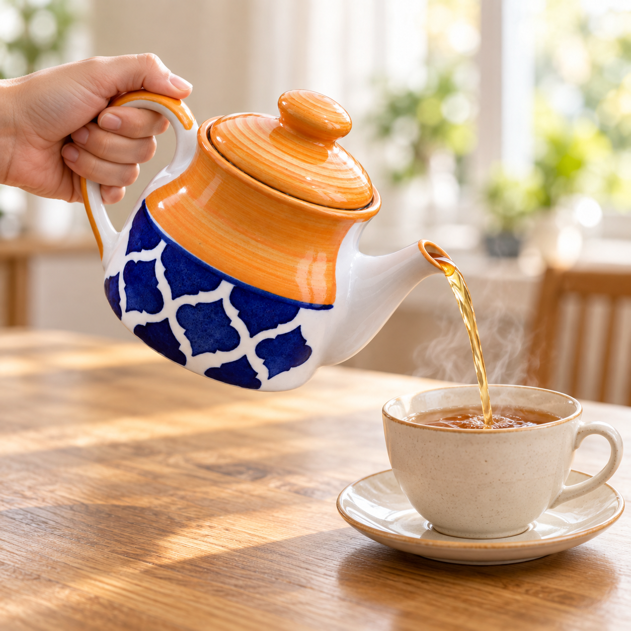 KunhaR Ceramic Teapot with Lid, 650 ml, Yellow Blue | Tea & Coffee Serving Pot for Kitchen & Dining, 1 Piece - Image 5