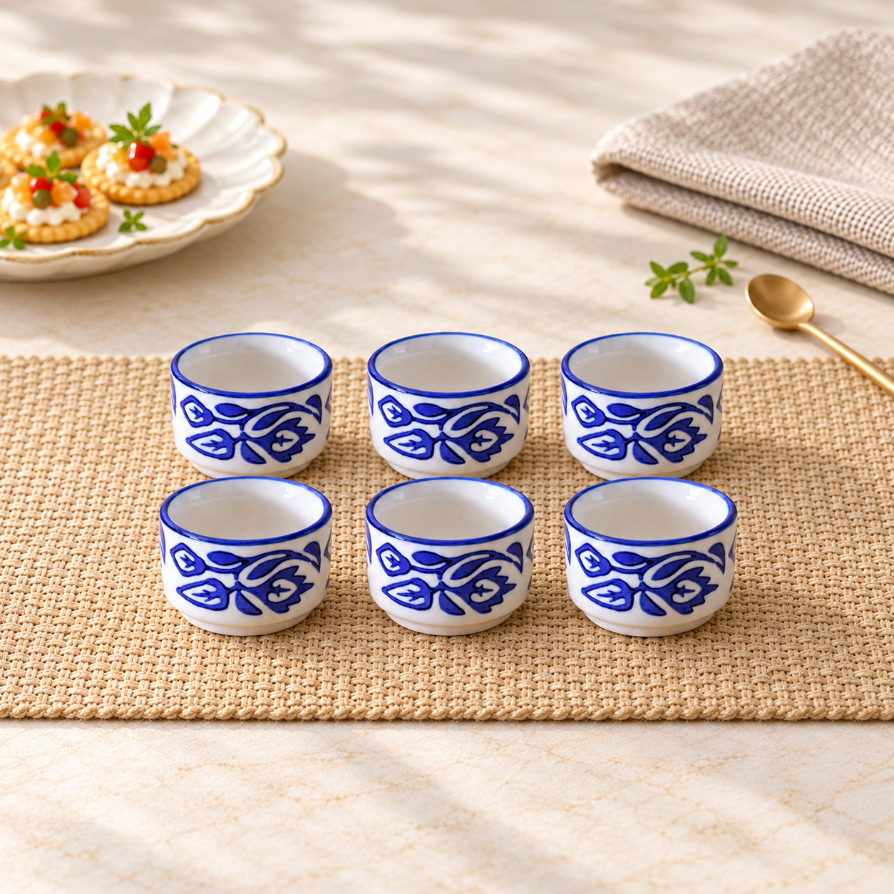 Kunhar Ceramic Sauce Holder - 56 ML, 6 Pieces, Blue