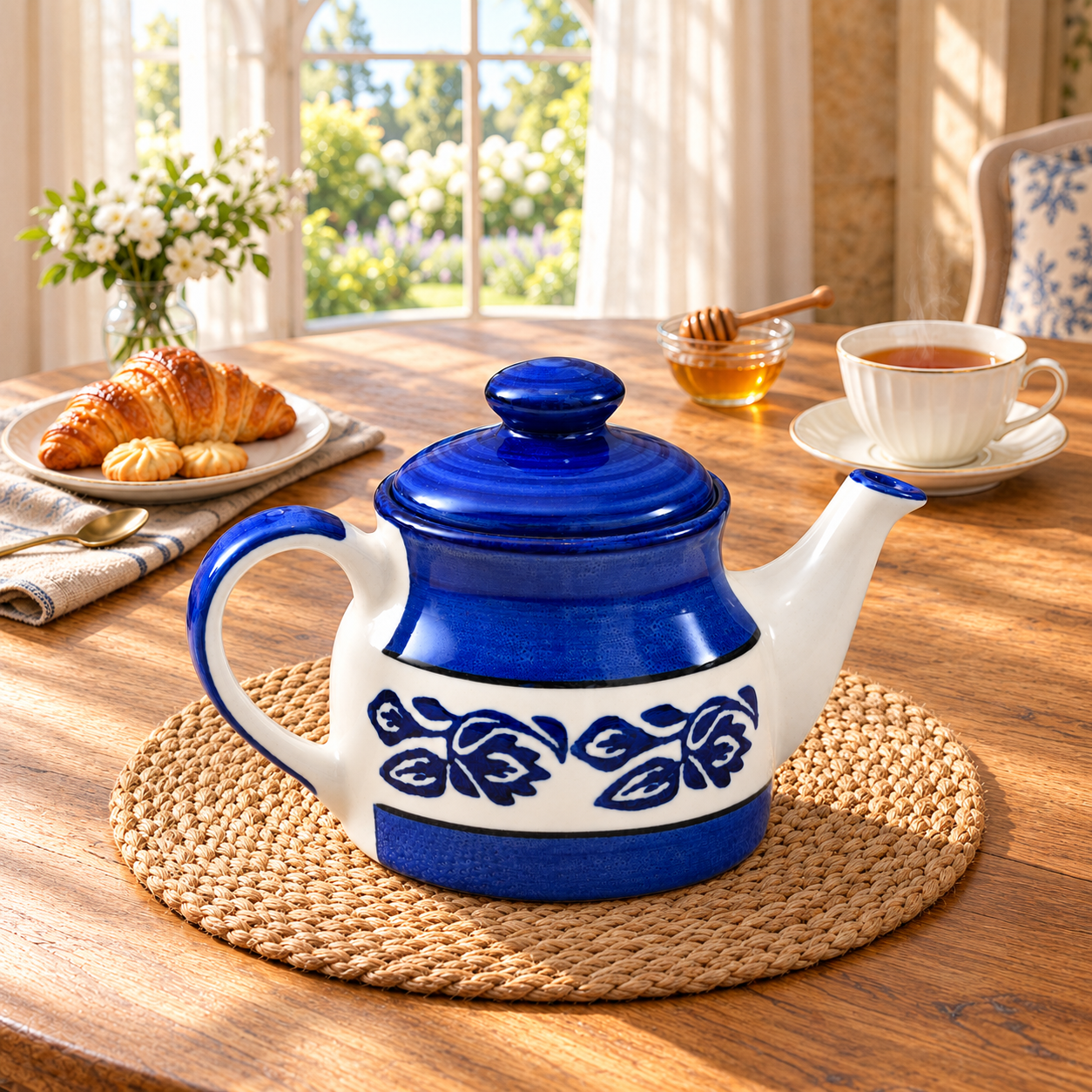 KunhaR Ceramic Teapot with Lid, 650 ml, Blue | Tea & Coffee Serving Pot for Kitchen, Dining & Gifting, 1 Piece
