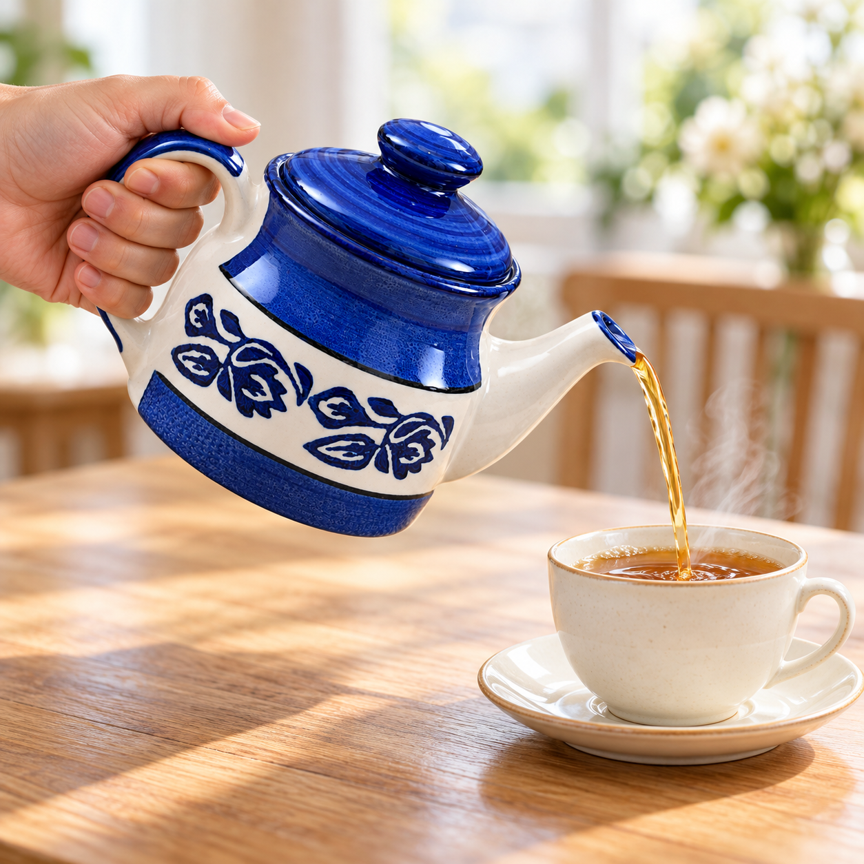 KunhaR Ceramic Teapot with Lid, 650 ml, Blue | Tea & Coffee Serving Pot for Kitchen, Dining & Gifting, 1 Piece - Image 3