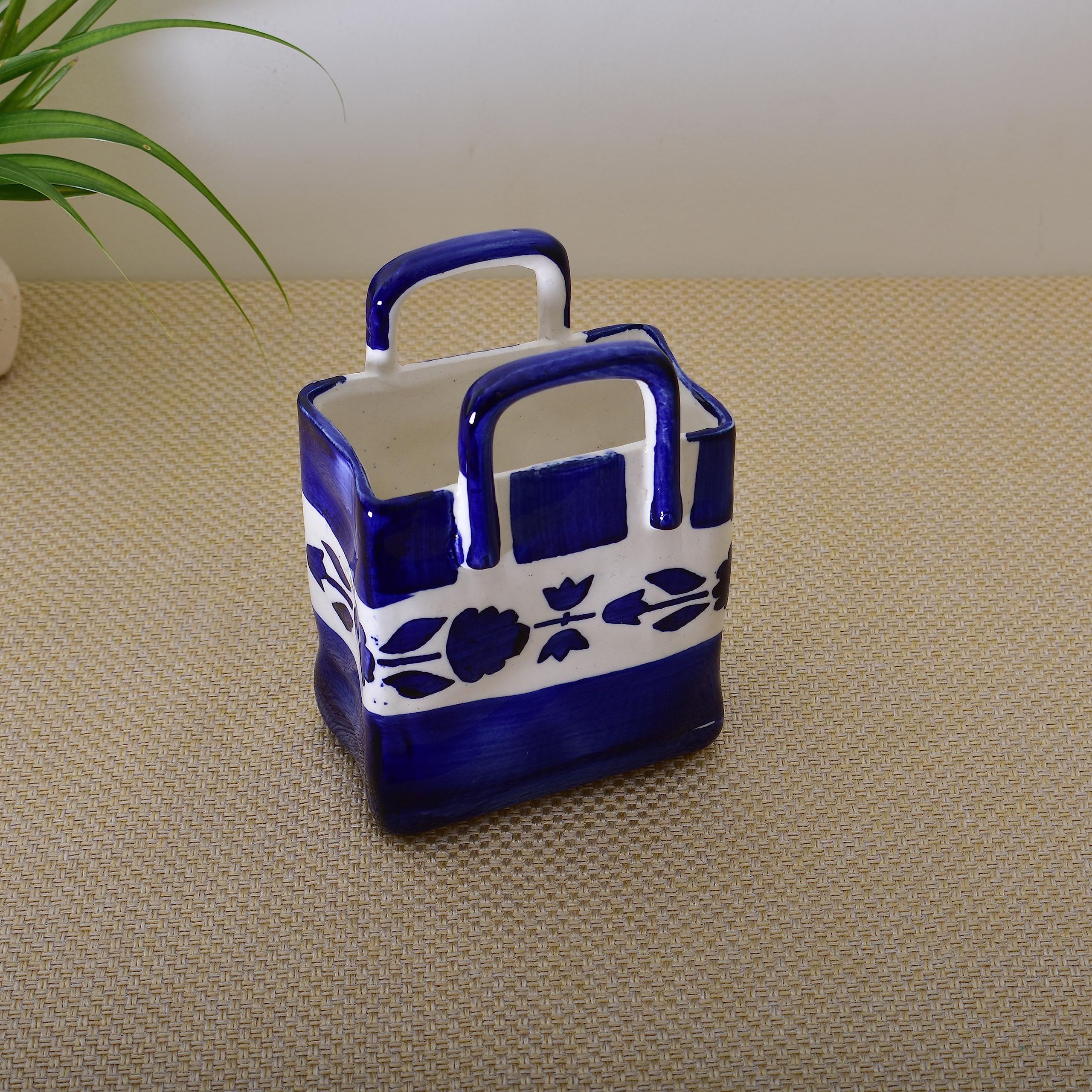 Kunhar Ceramic Cutlery Holder Spoon Holder, Pen Holder, Brush Stand, 1 Piece, Blue Flower — Amazon product image