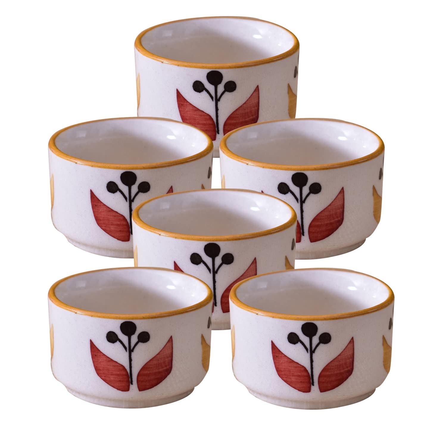 Kunhar Ceramic Sauce Holder - 56 ML, 6 Pieces, White Yellow