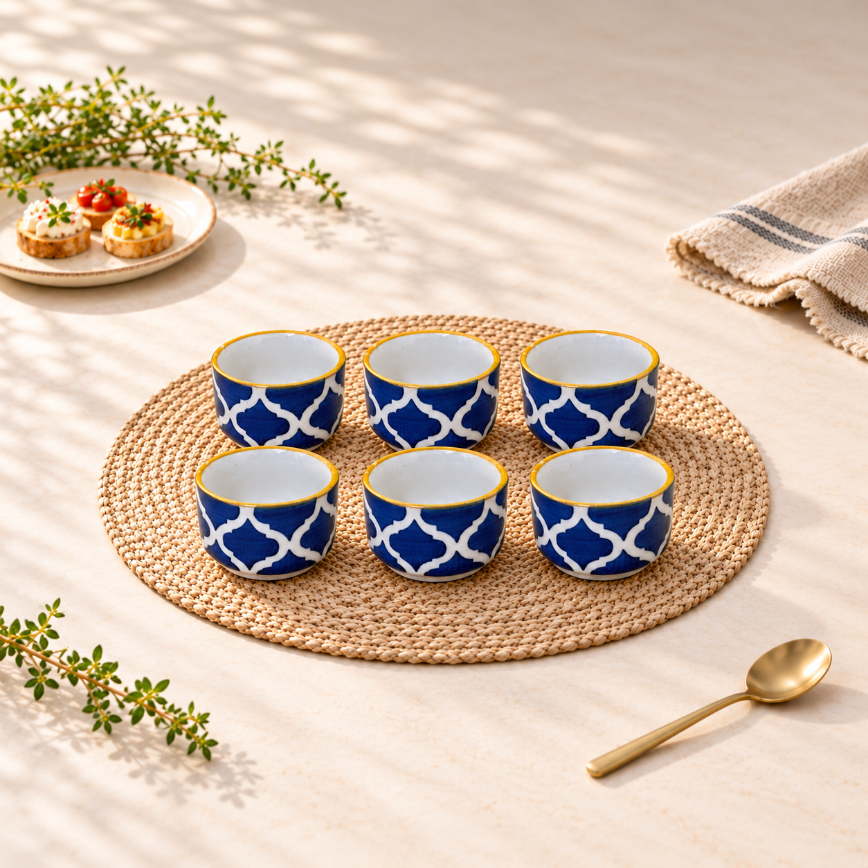 KunhaR Ceramic Sauce Holder - 56 ML, 6 Pieces, Yellow Blue