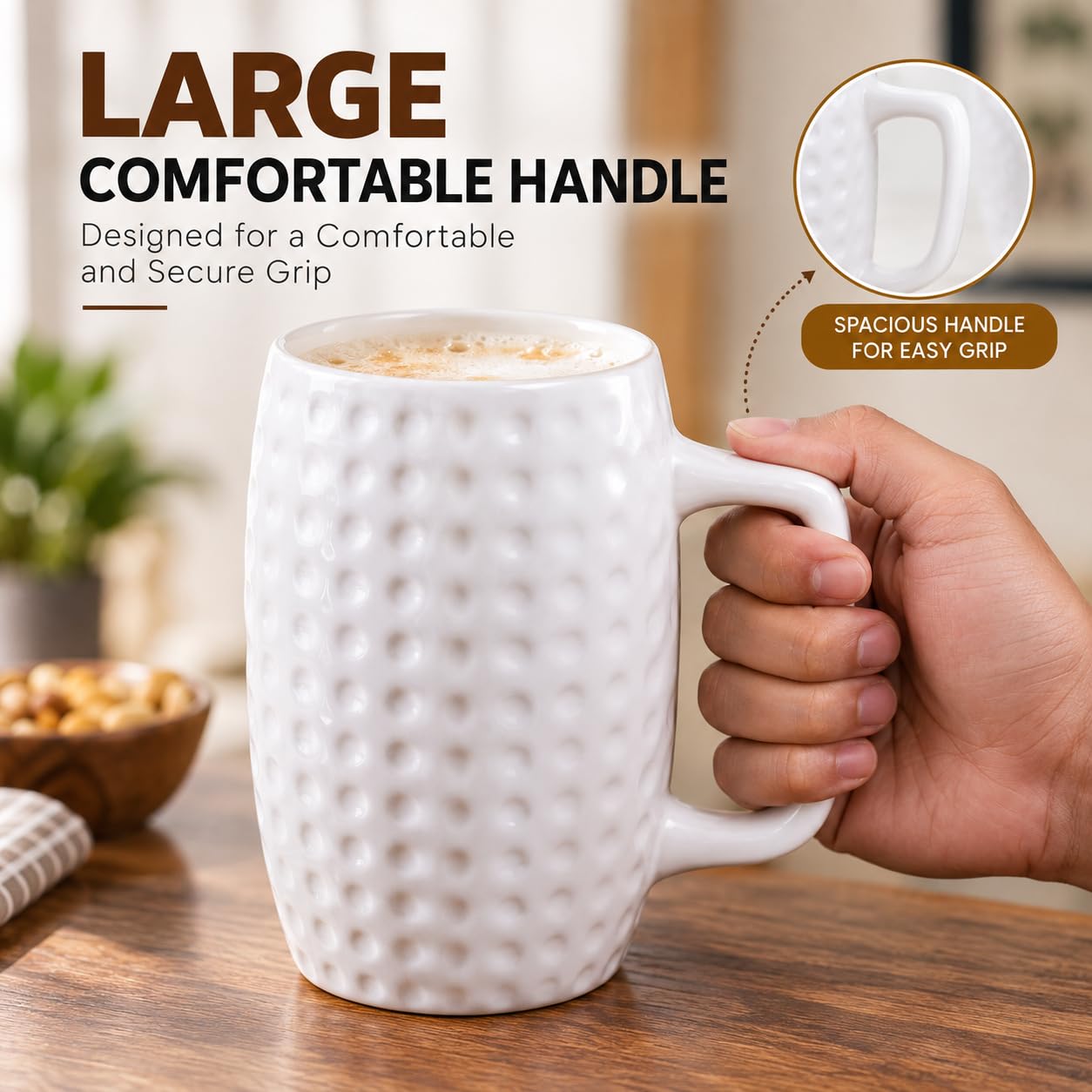 Kunhar Ceramic Beer Mug, 2 Pieces 800 ml, White