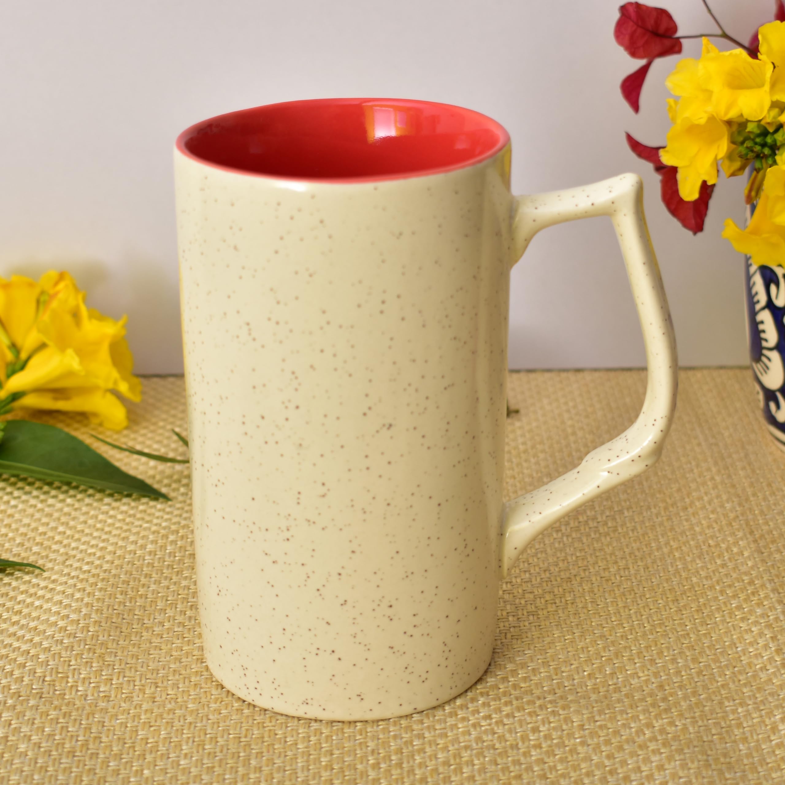 Kunhar Ceramic Beer Mug, 2 Pieces 600 Ml, Matte Red