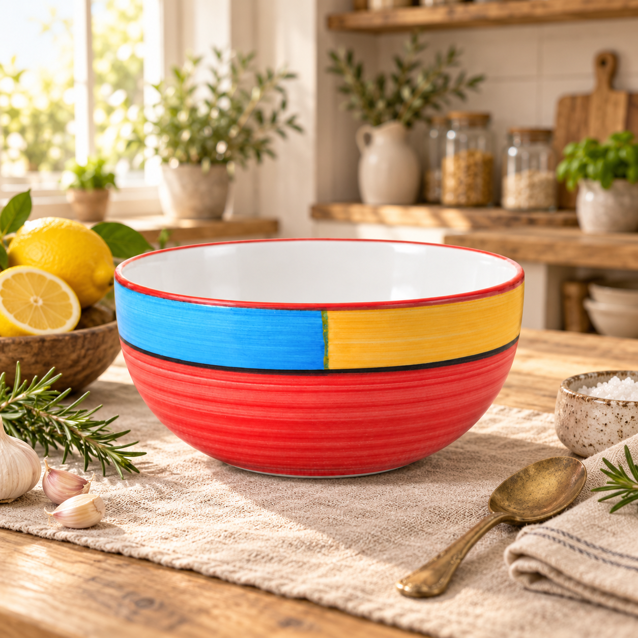 KunhaR Ceramic Serving Bowl 1500 ml, Red | Large Ceramic Bowl for Salad, Pasta, Noodles, Fruits, Curry & Snacks | Premium Tableware for Kitchen & Dining | 1 Piece