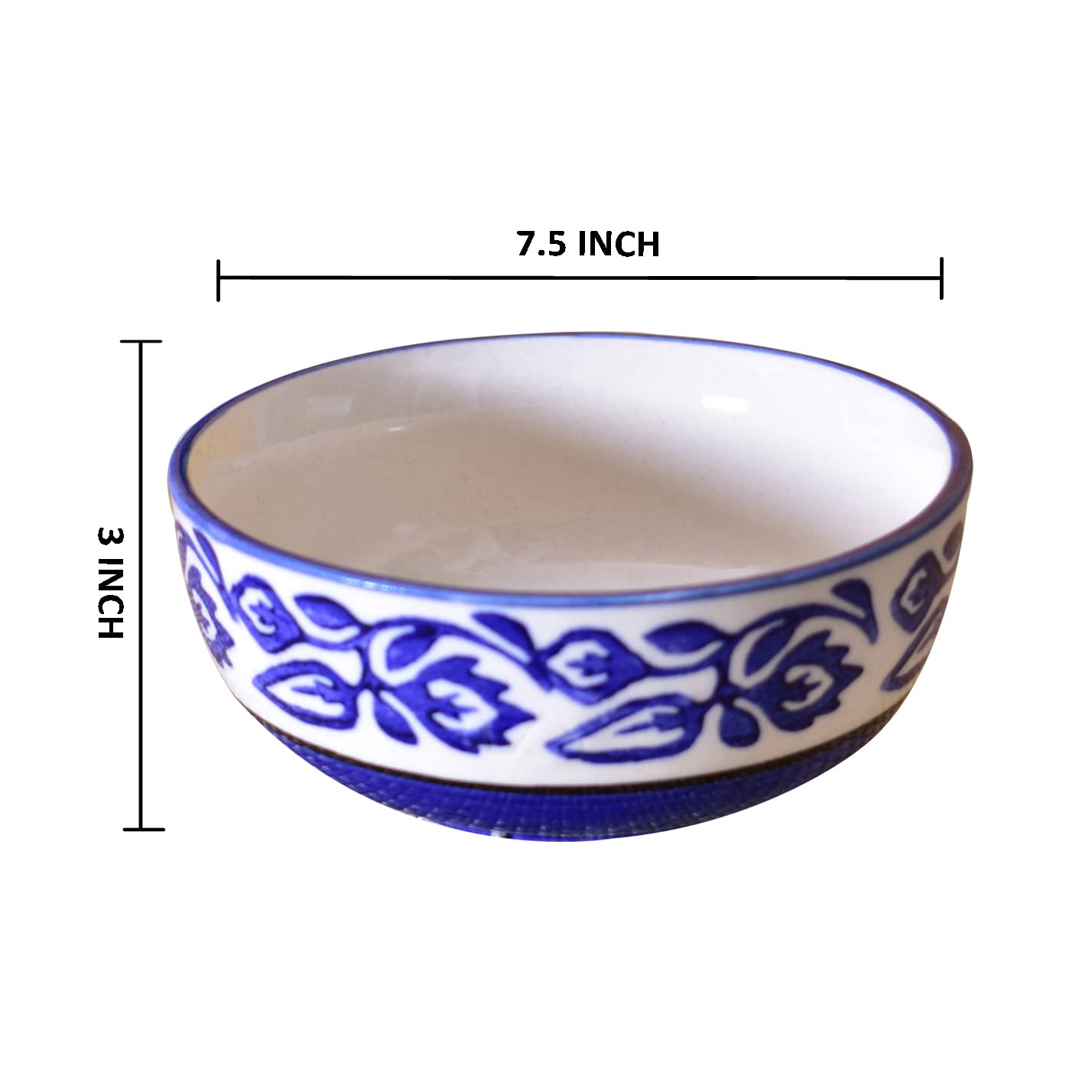 Kunhar Ceramic Serving Bowls (Blue Vine, 1500 ml) - 1 Piece - Image 2