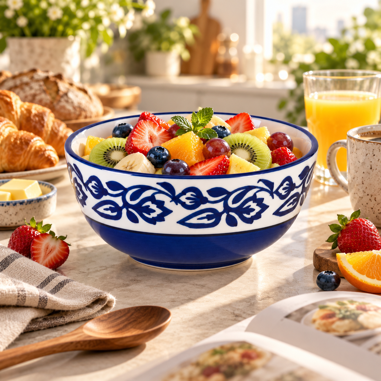 KunhaR Ceramic Serving Bowl 1500 ml, Blue Vine | Large Ceramic Bowl for Salad, Pasta, Noodles, Fruits, Curry & Snacks | Premium Tableware Bowl for Kitchen & Dining | 1 Piece - Image 5
