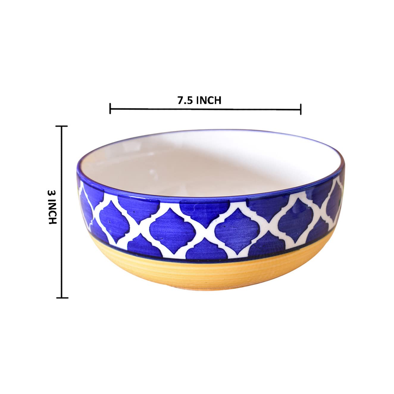 Kunhar Ceramic Serving Bowls (Yellow Blue, 1500 ml) - 1 Piece - Image 2