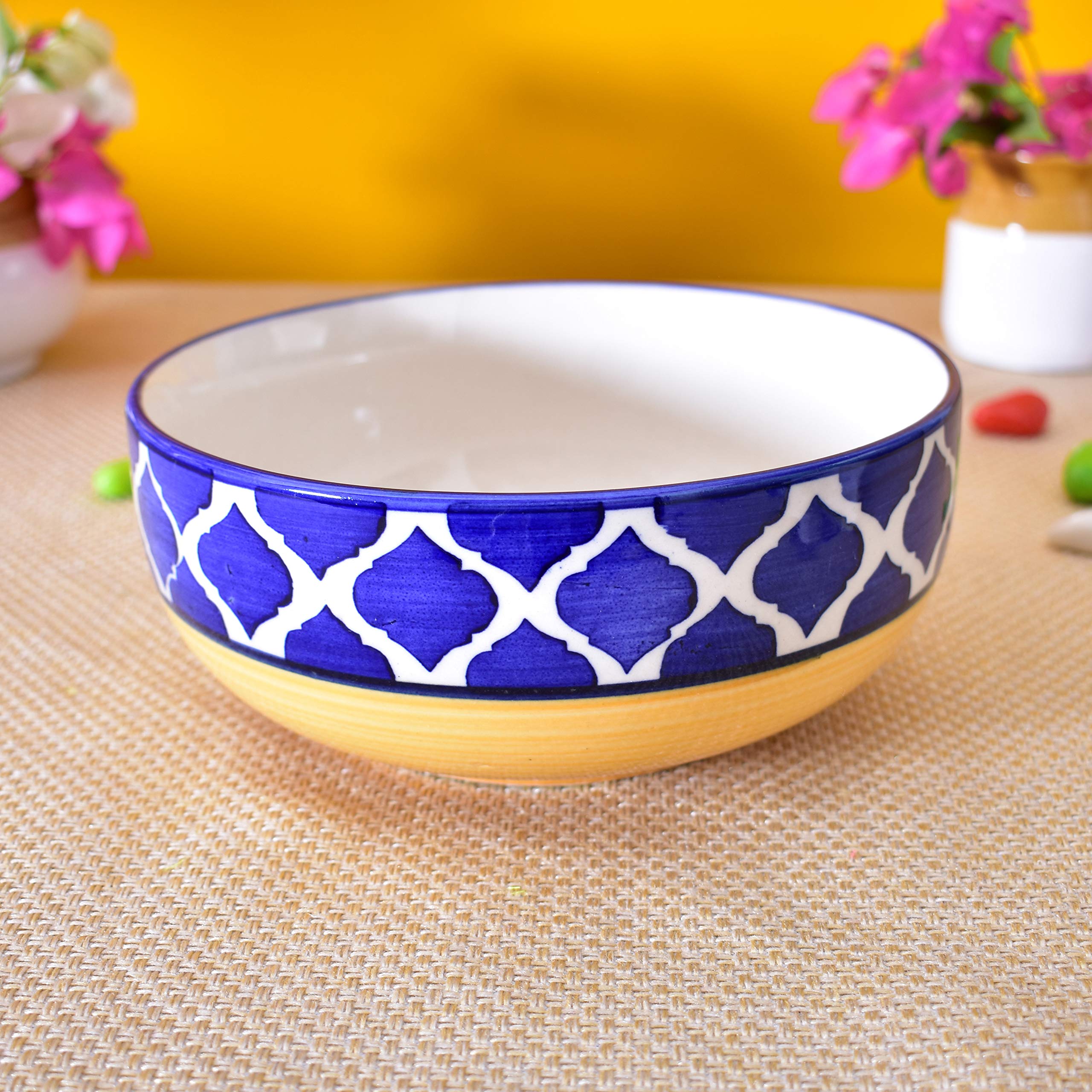 Kunhar Ceramic Serving Bowls (Yellow Blue, 1500 ml) - 1 Piece - Image 3