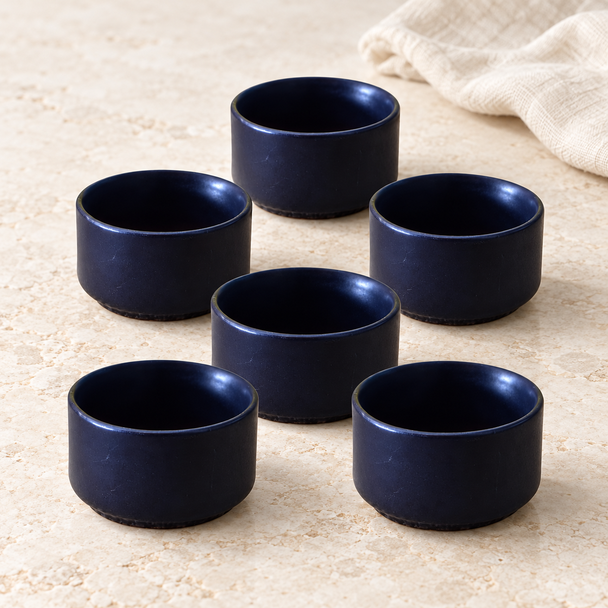 Kunhar Ceramic Sauce Holders, 56 ml Each, Set of 6, Deep Navy