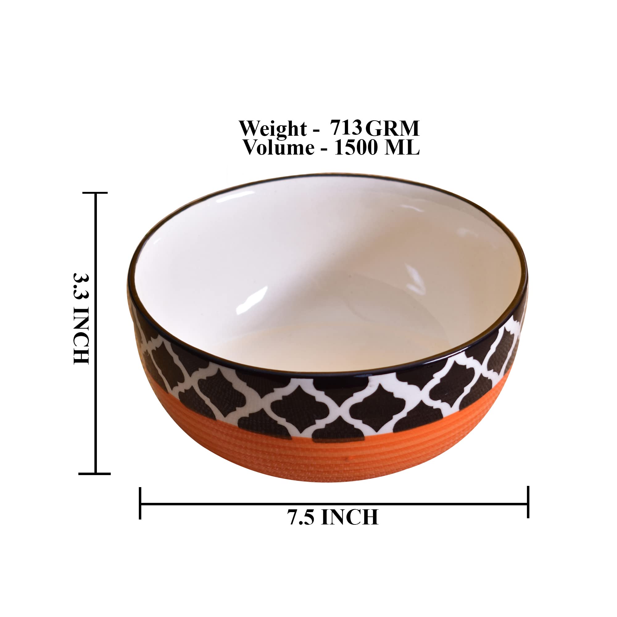 Kunhar Ceramic Serving Bowls (Red Chidi, 1500 ml) - 1 Piece - Image 2