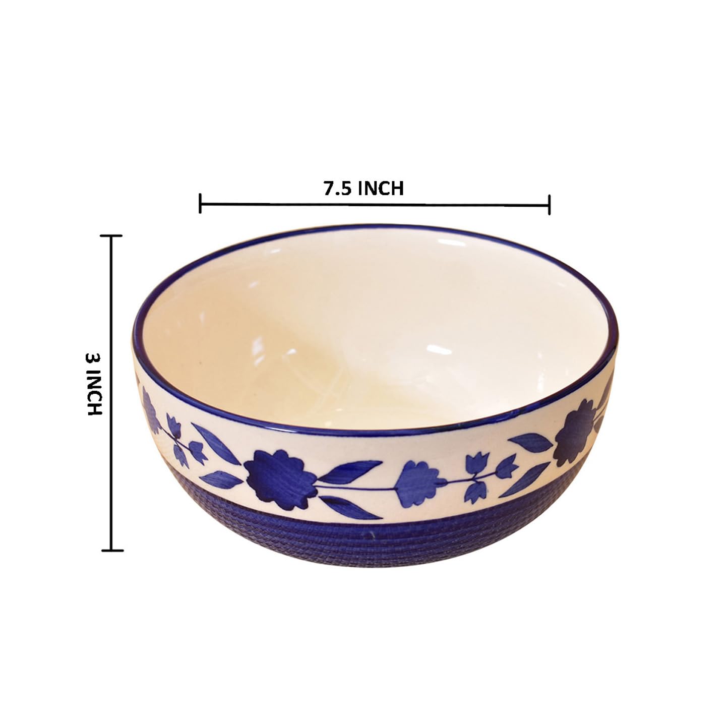Kunhar Ceramic Serving Bowl (Yellow Dusty Blue, 1500 Ml) - 1 Piece — product view 2