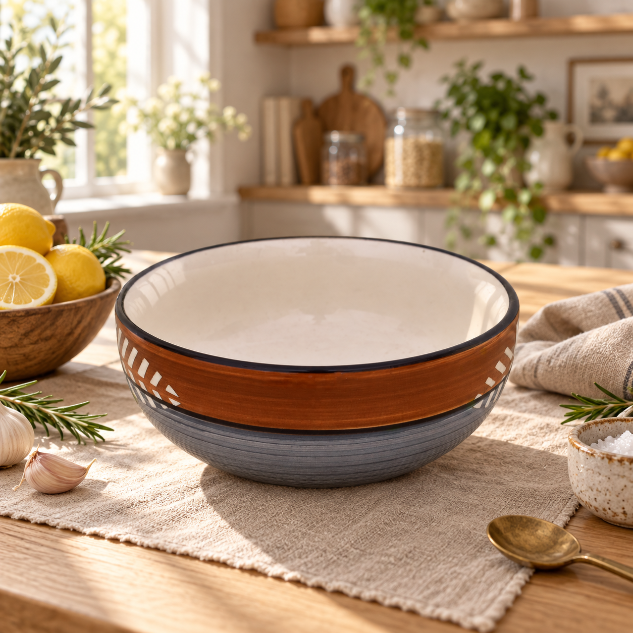 KunhaR Ceramic Serving Bowl, 600 ml, Brown Grey, Multipurpose Bowl for Mixing, Serving, Salad, Pasta & Snacks, 1 Piece