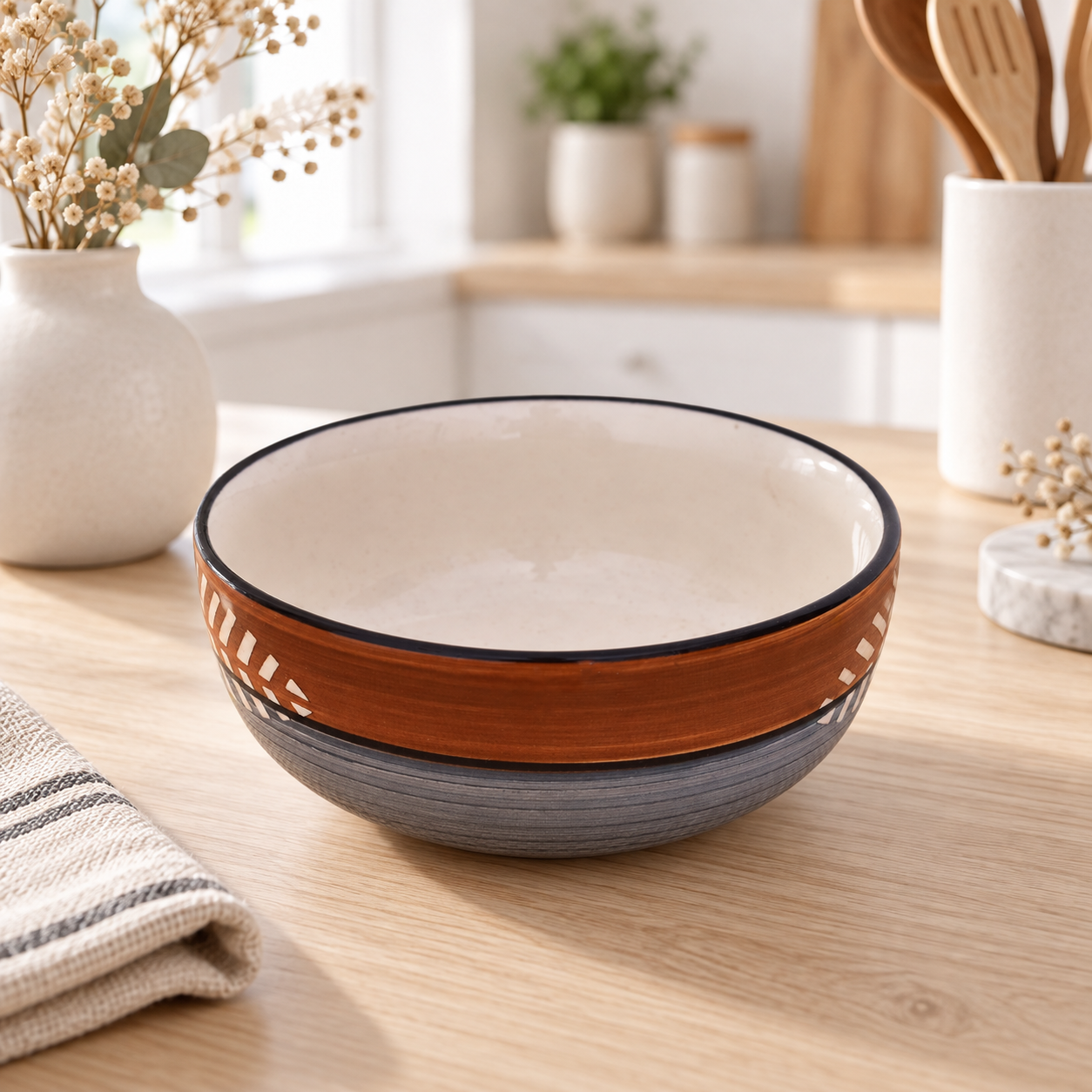 KunhaR Ceramic Serving Bowl, 600 ml, Brown Grey, Multipurpose Bowl for Mixing, Serving, Salad, Pasta & Snacks, 1 Piece - Image 2