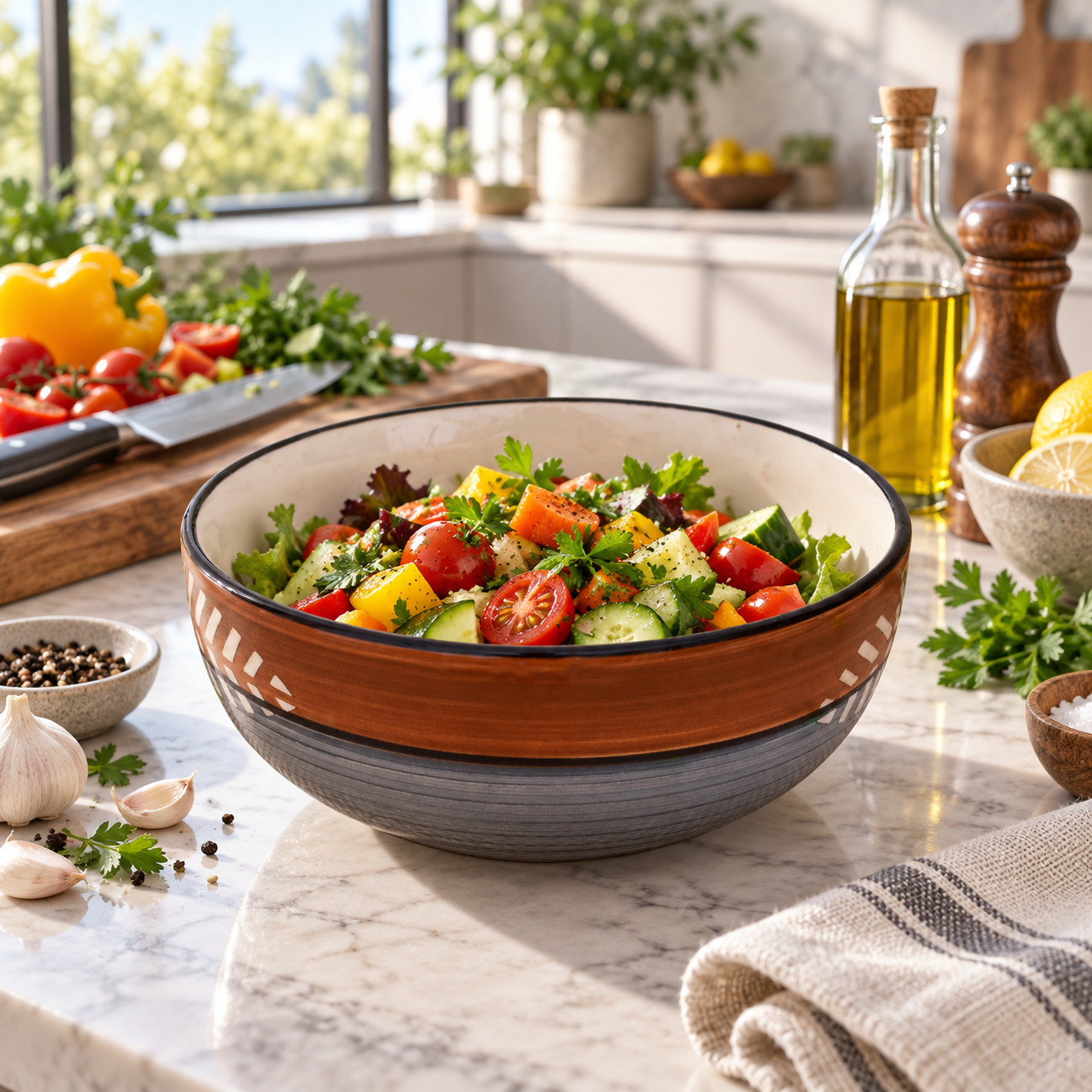 KunhaR Ceramic Serving Bowl, 600 ml, Brown Grey, Multipurpose Bowl for Mixing, Serving, Salad, Pasta & Snacks, 1 Piece - Image 4