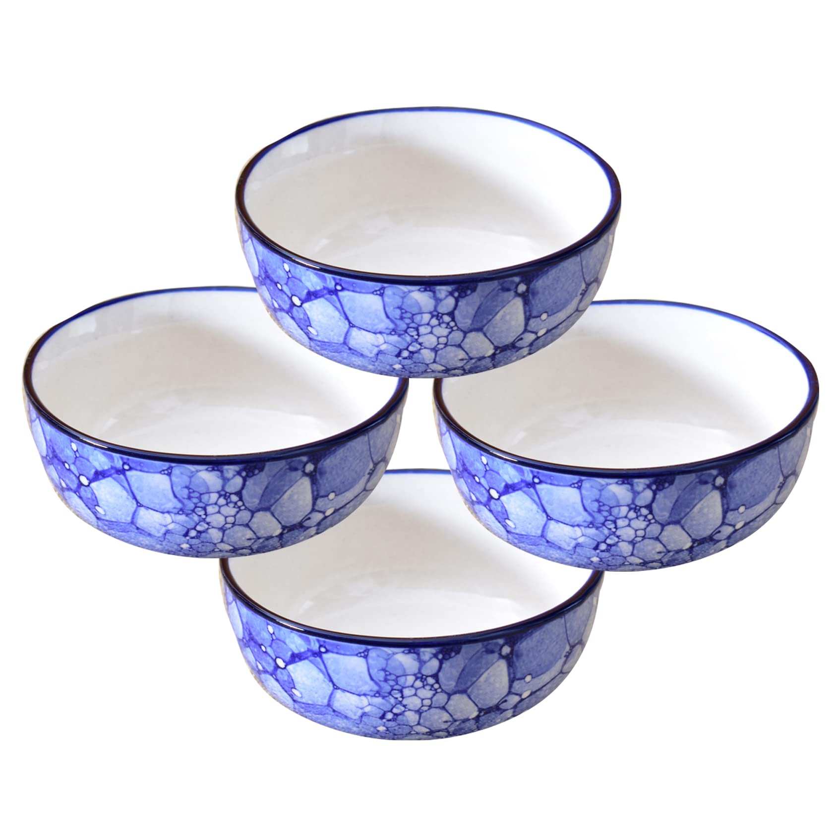 Kunhar Ceramic Hand Painted Dessert Bowls - 200 Ml, 4 Pieces, Blue Chidi