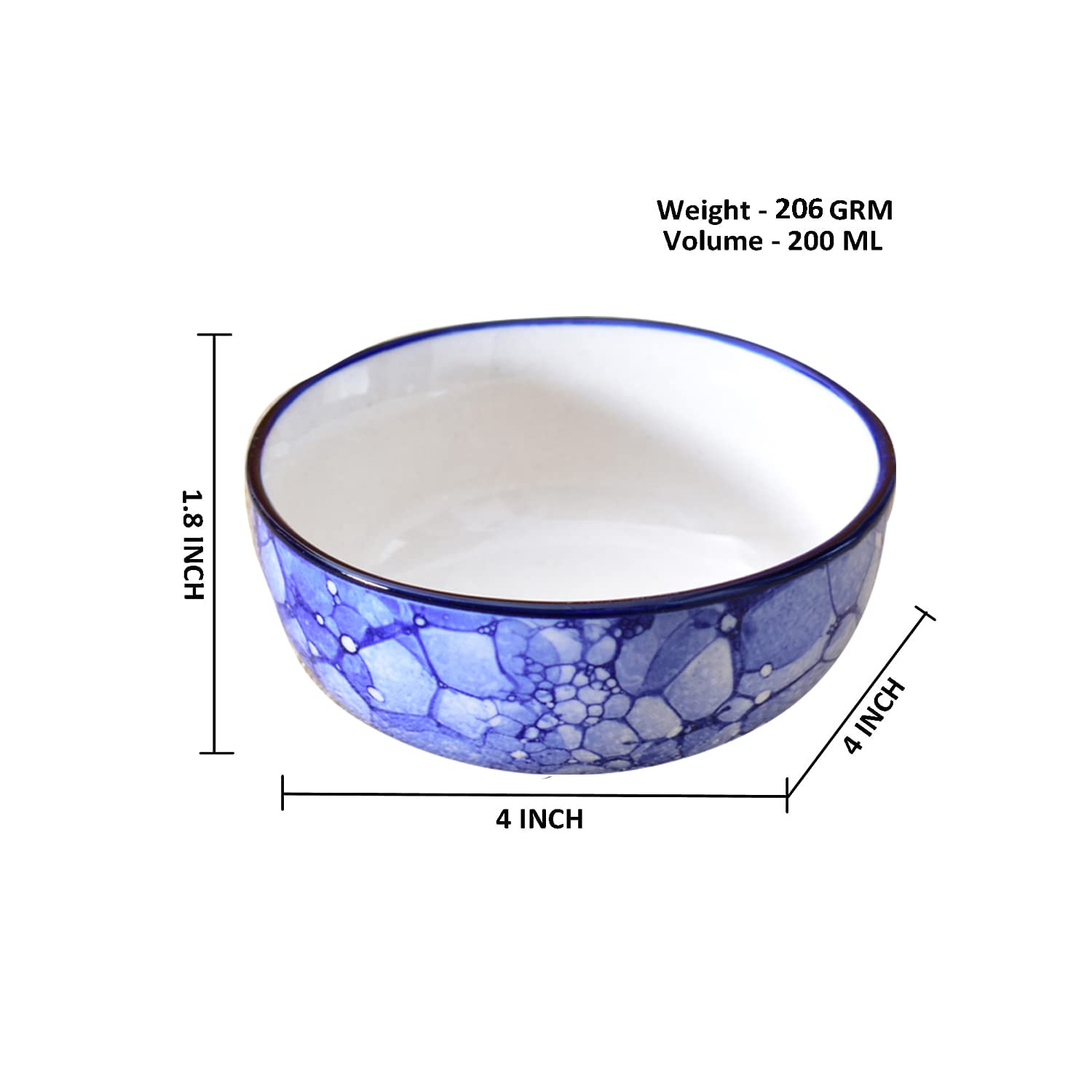Kunhar Ceramic Hand Painted Dessert Bowls - 200 Ml, 6 Pieces, Blue Luster — Amazon product image