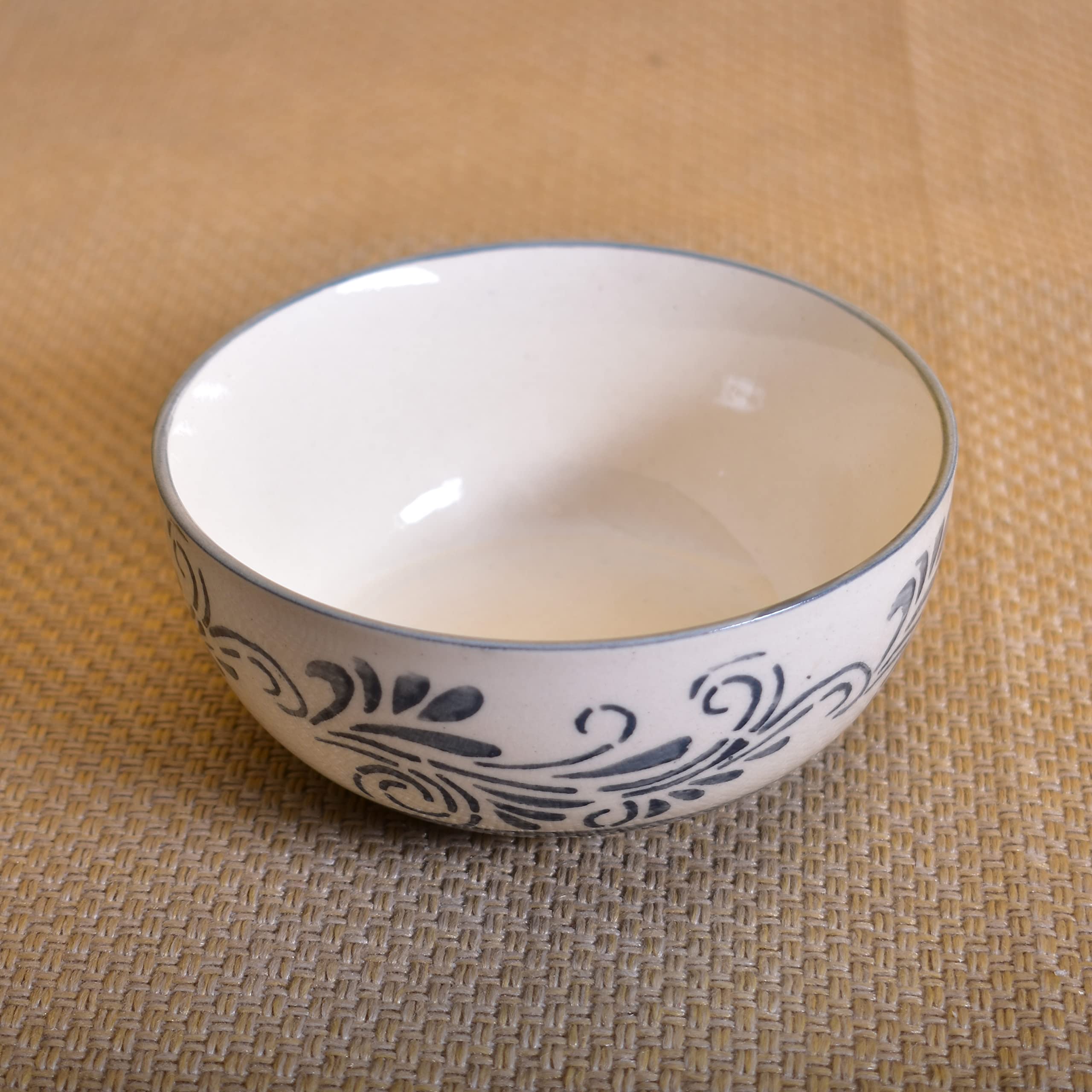 Kunhar Ceramic Hand Painted Dessert Bowls - 200 Ml, 6 Pieces, White Grey