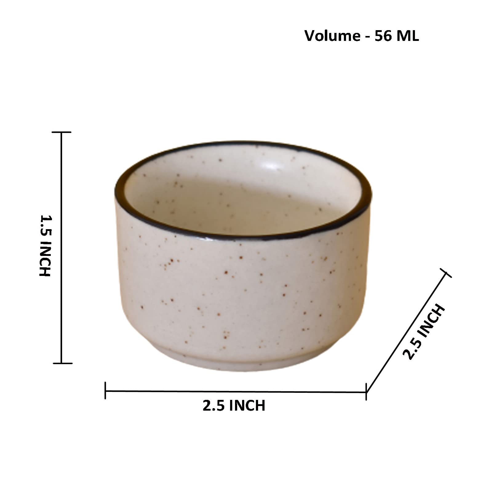 Kunhar Ceramic Sauce Holder - 56 ML, 6 Pieces, White Matt Black Border - Image 2