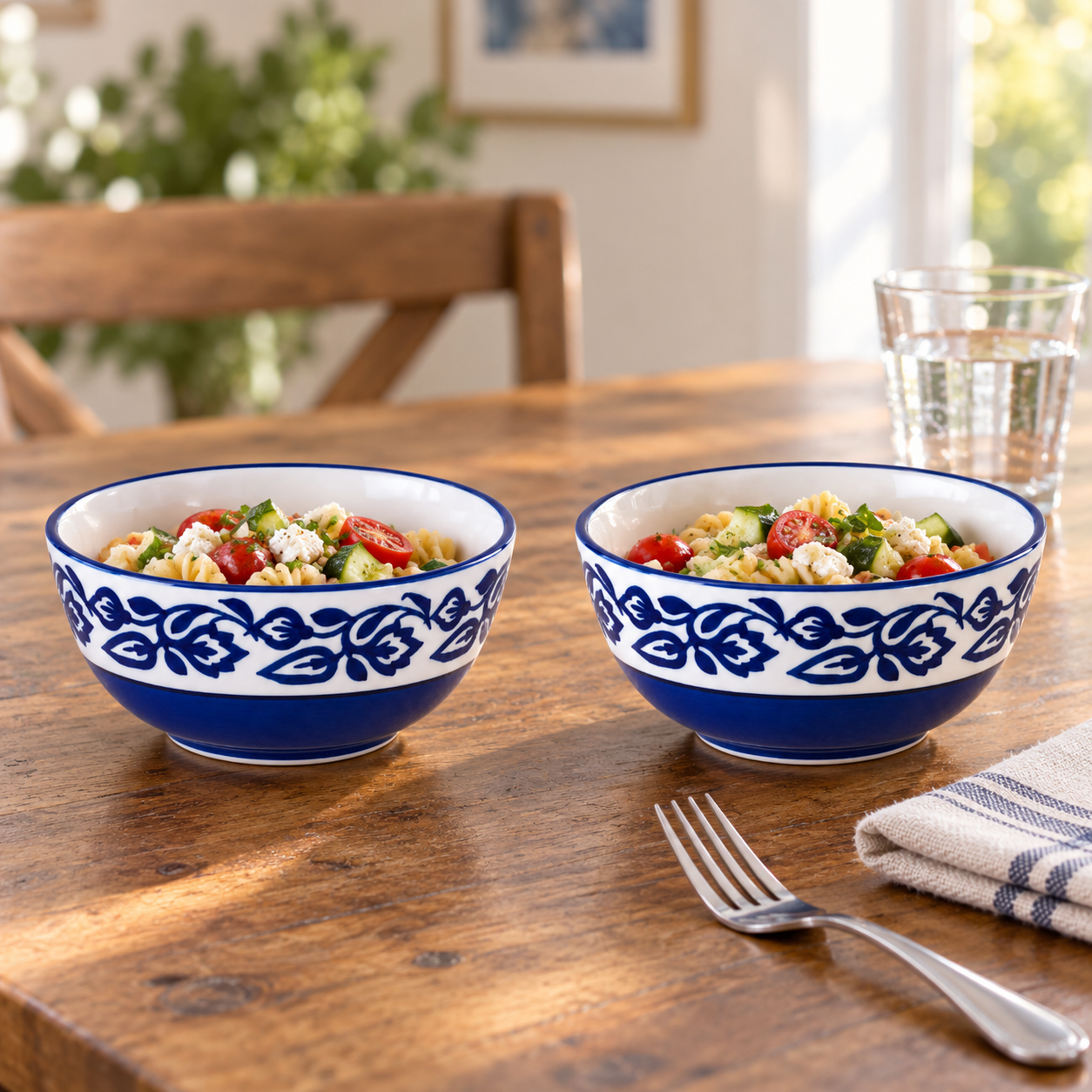 KunhaR Ceramic Serving Bowls, 400 ml Each, Set of 2, Blue Vine, Small Bowls for Soup, Rice, Curry, Snacks and Desserts - Image 3