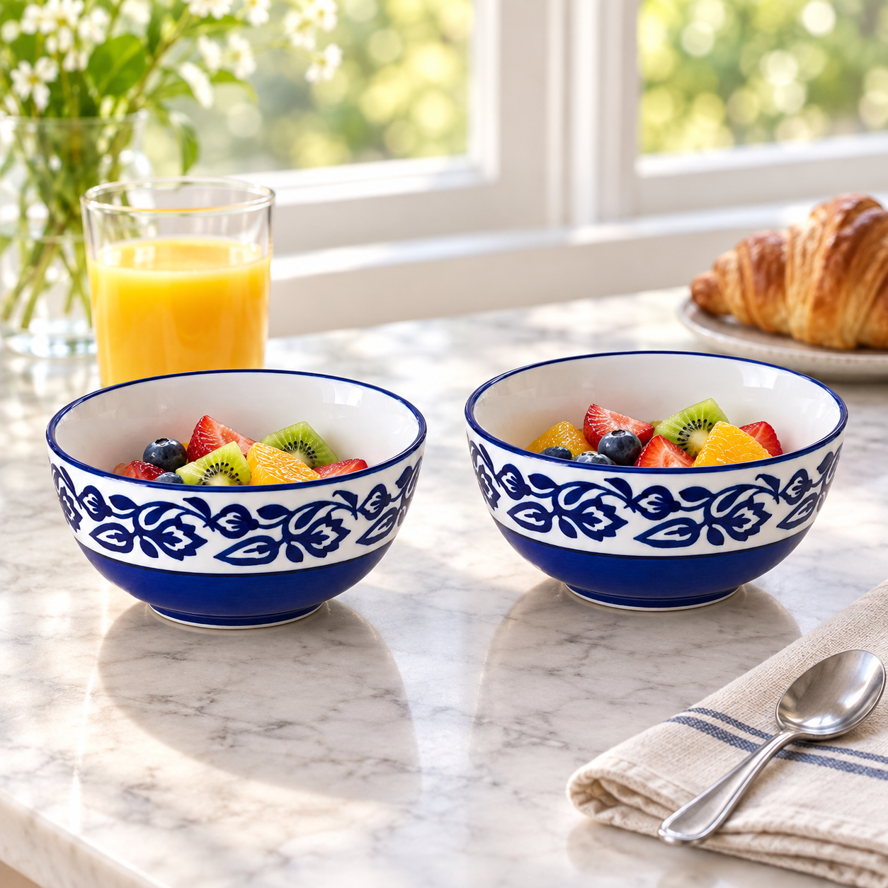 KunhaR Ceramic Serving Bowls, 400 ml Each, Set of 2, Blue Vine, Small Bowls for Soup, Rice, Curry, Snacks and Desserts - Image 5