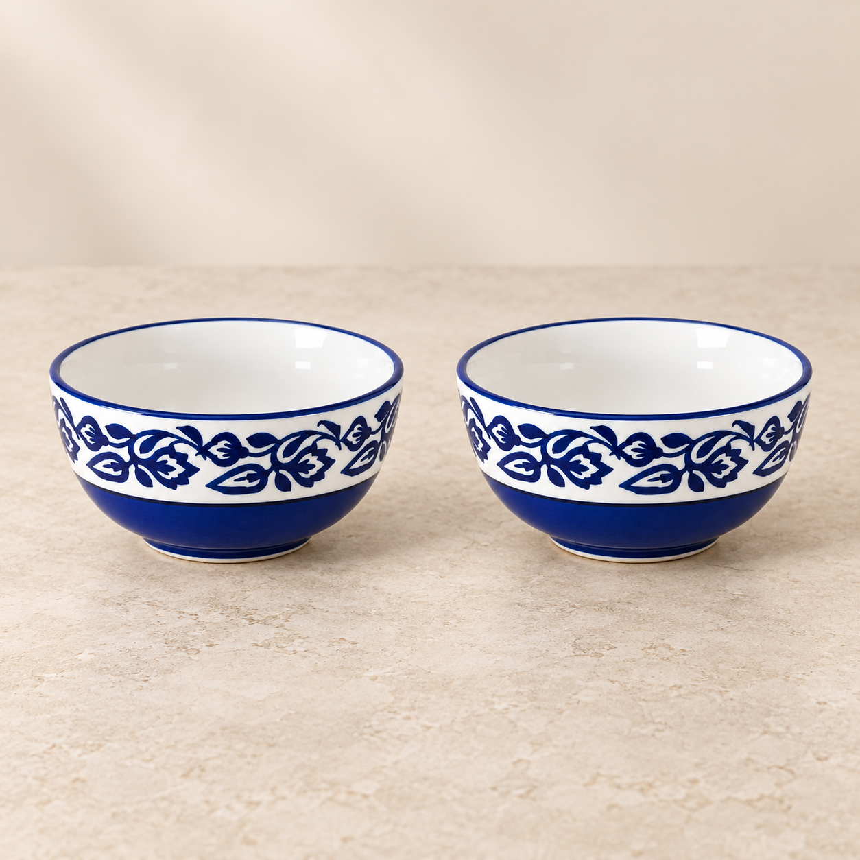 KunhaR Ceramic Serving Bowls, 400 ml Each, Set of 2, Blue Vine, Small Bowls for Soup, Rice, Curry, Snacks and Desserts - Image 6